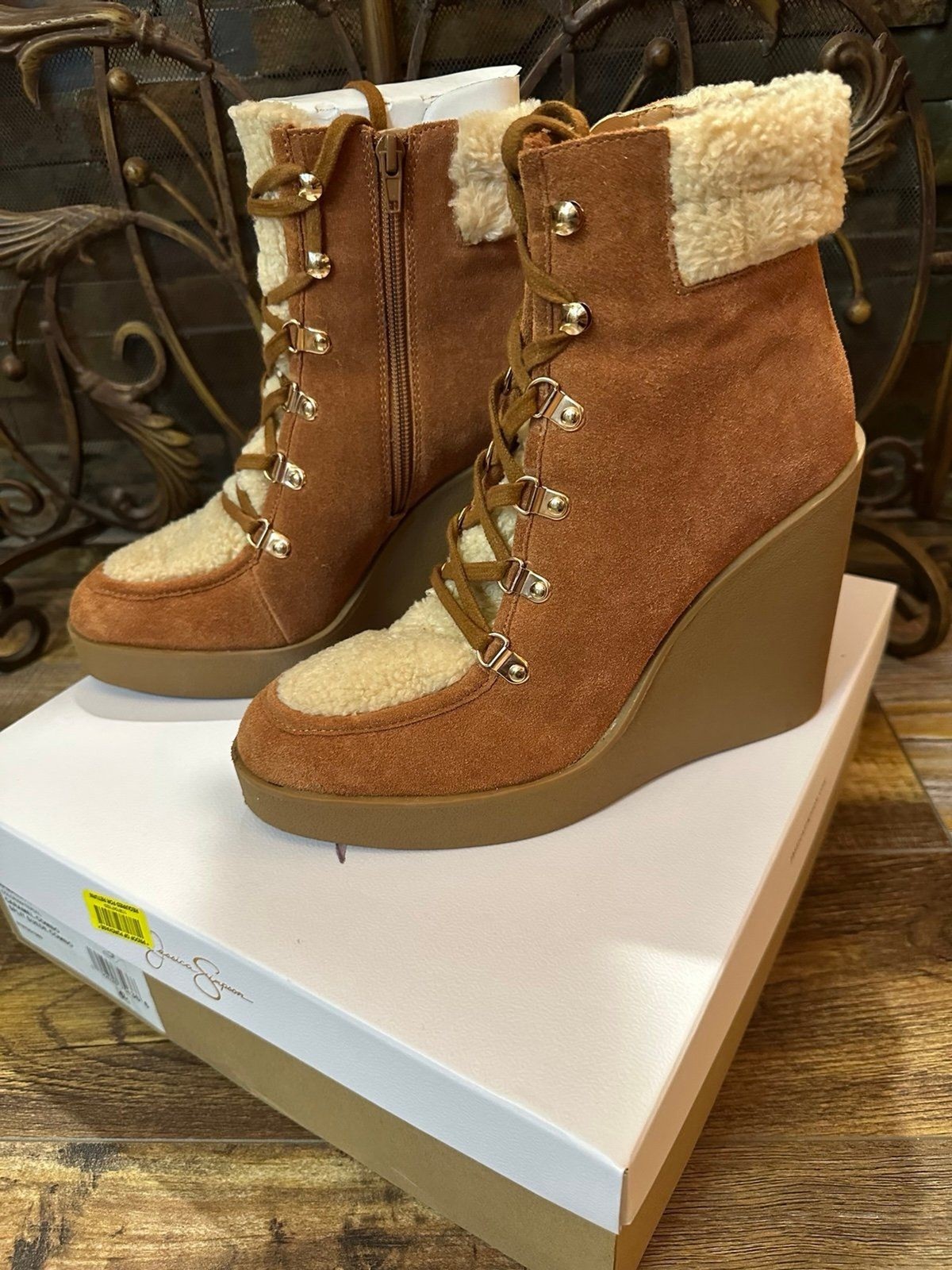 Jessica Simpson Wedge Boots with Side Zipper in Box. Size 9.5. Worn Once.