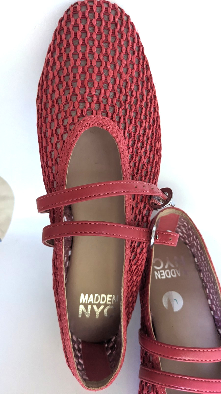 NEW Madden NYC Womens Red Woven Mesh Ballet Flats Double Strap ,8