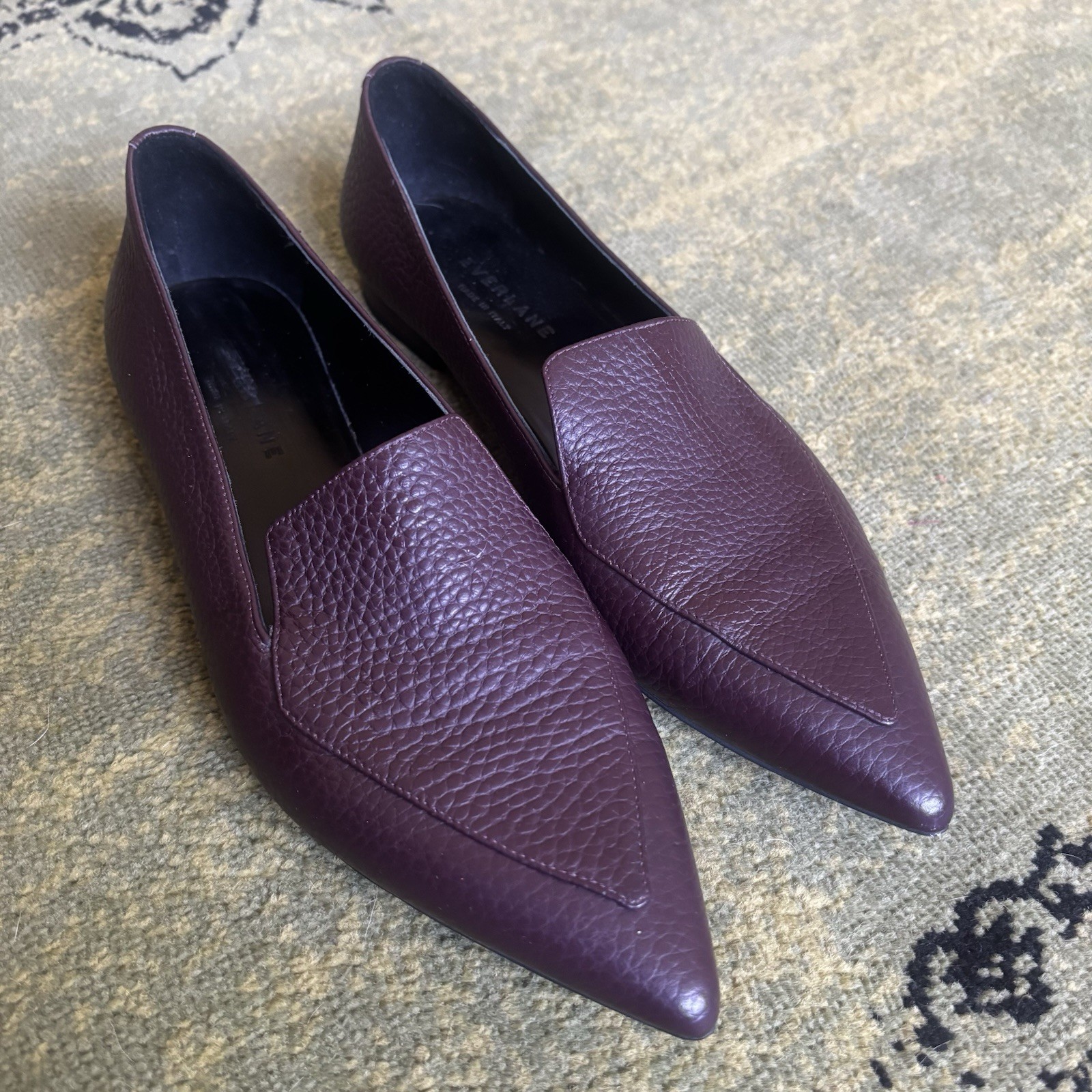 Everlane The Boss Womens Purple Pebbled Leather Simple Pointed Toe Flats 8.5