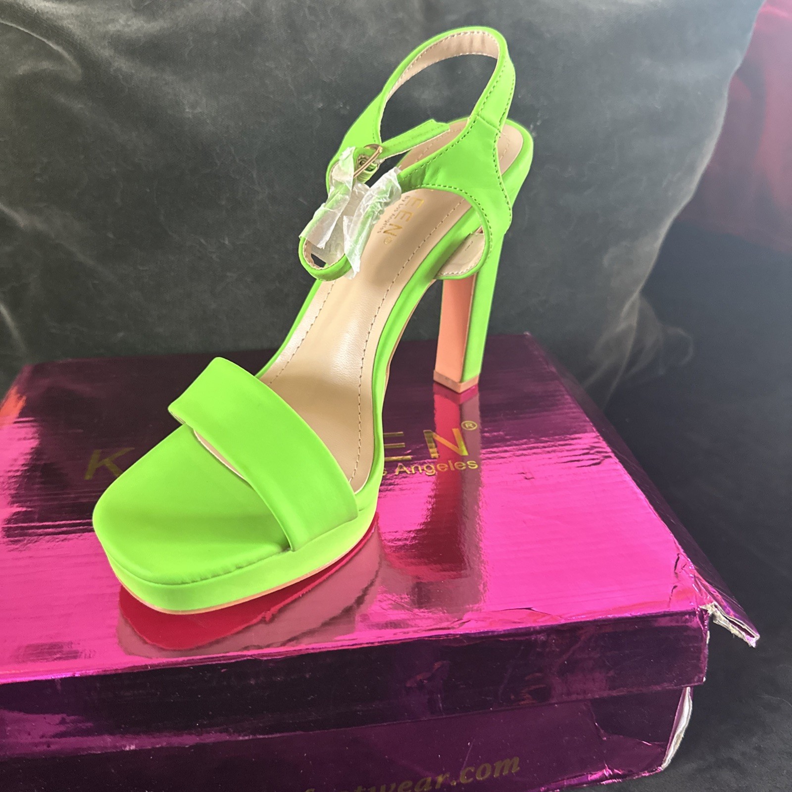 Kayleen Women’s 7 Matte Lime Green Platform Block Heel Ankle Strap Buckle