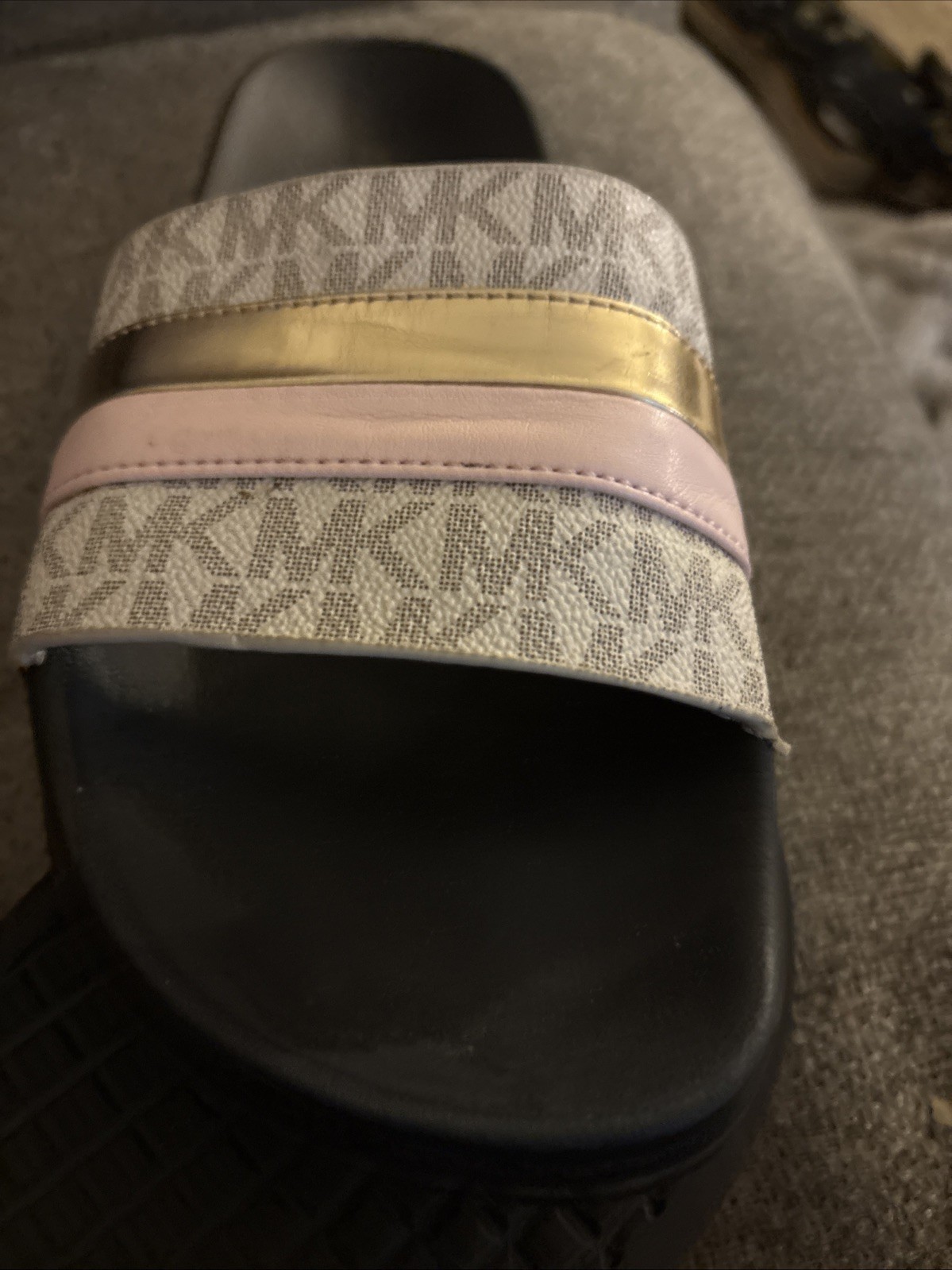 Michael Kors Brandy Slide Sandals Vanilla Multi Color Logo Slip On Size 8