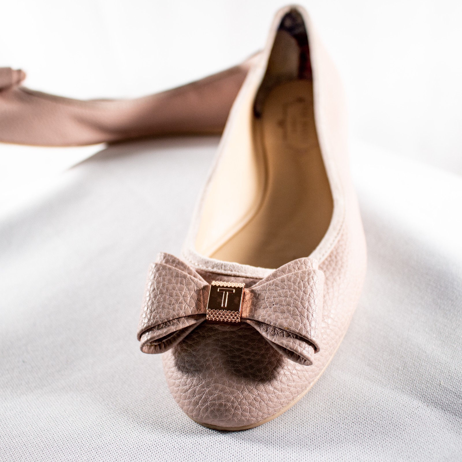 TED BAKER IMMET Pink Lavender Logo Women Flat Ballerina Bow Shoes Size 8.5