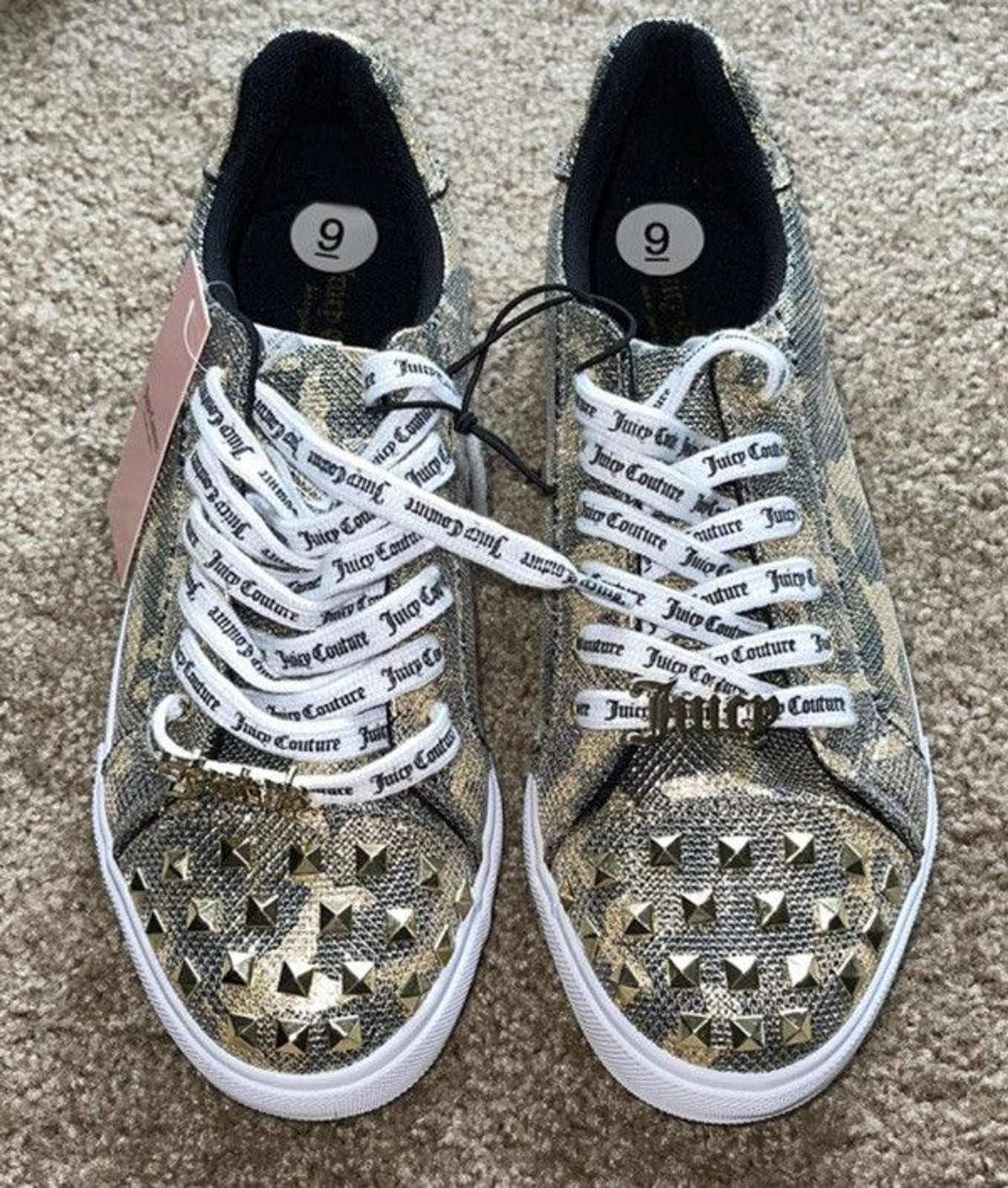 Juicy Couture Womens Sz 9 Charter Fashion Sneakers Black Gold Camo.