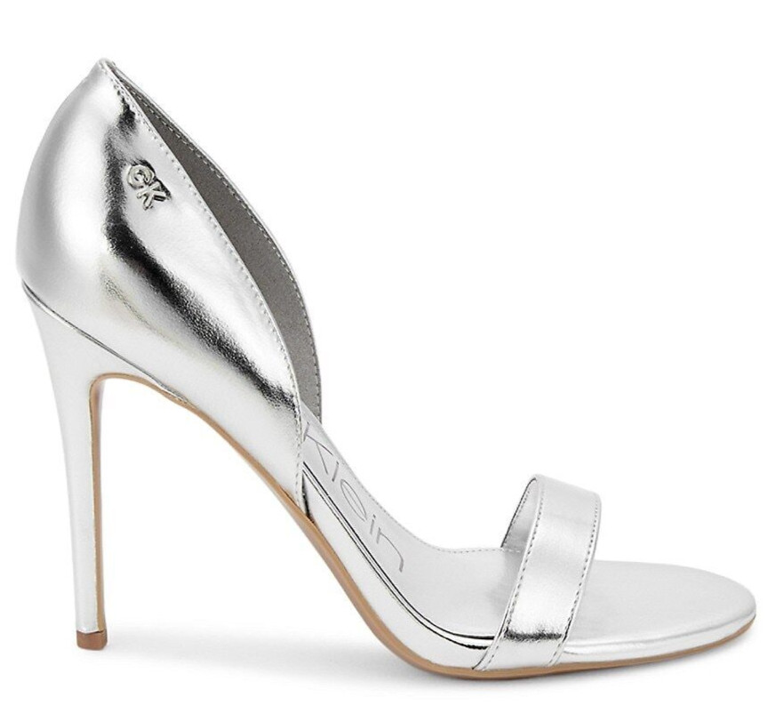 CALVIN KLEIN Women’s Metino Stiletto Sandals Metallic Silver US 10