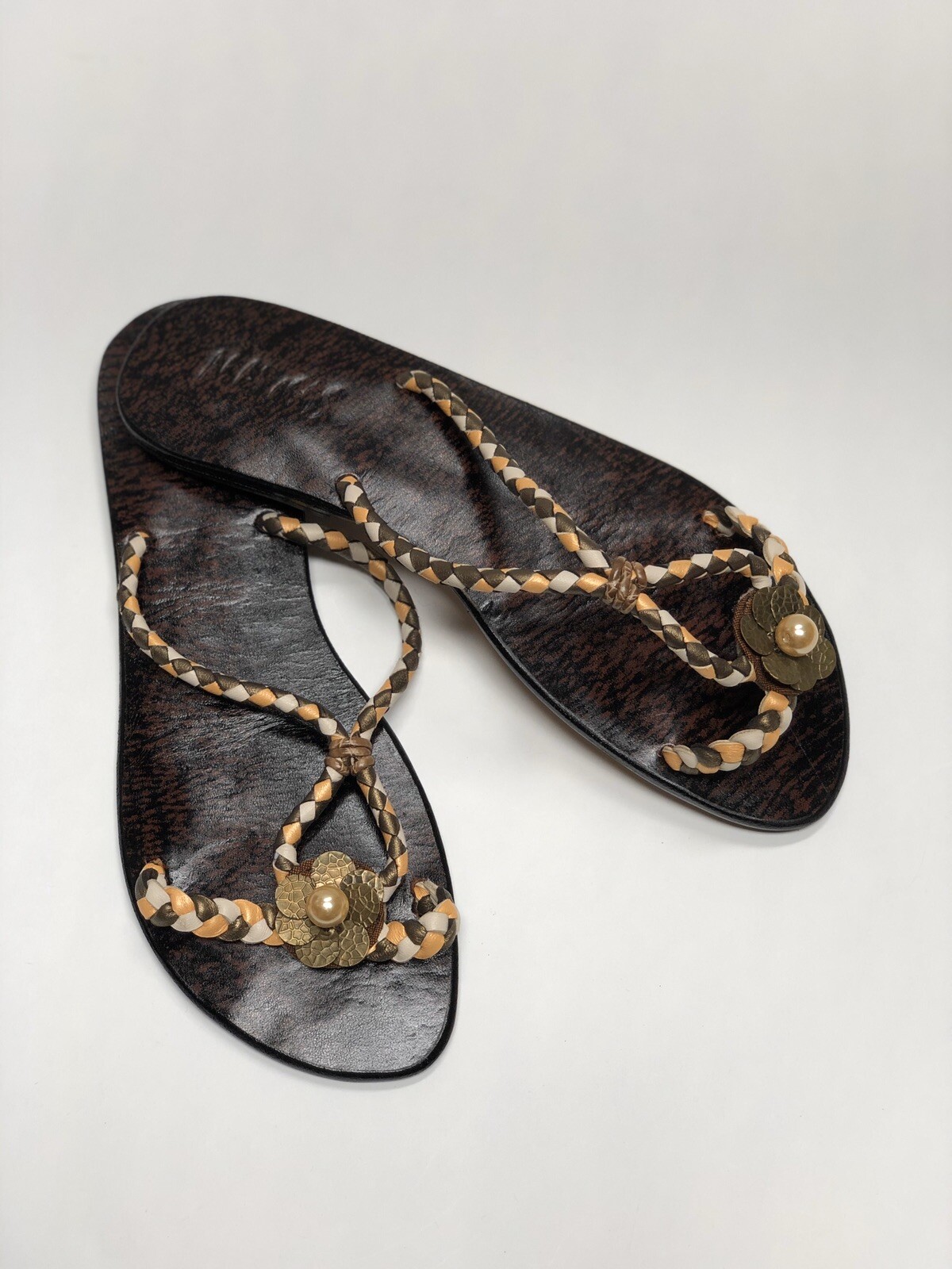 Woven Napa Leather Sandals -with coins and pearls- size 9