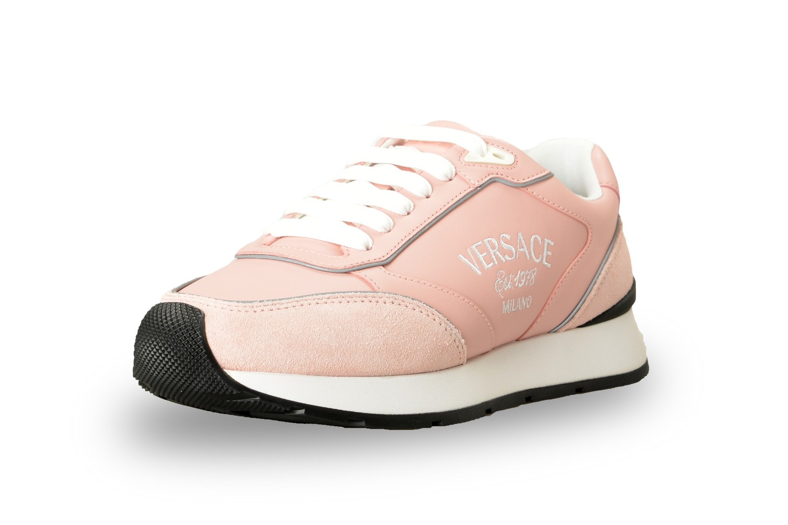 Versace Women’s Pale Pink 100%Leather Logo Embroidery Sneakers Shoes US 6 IT 36