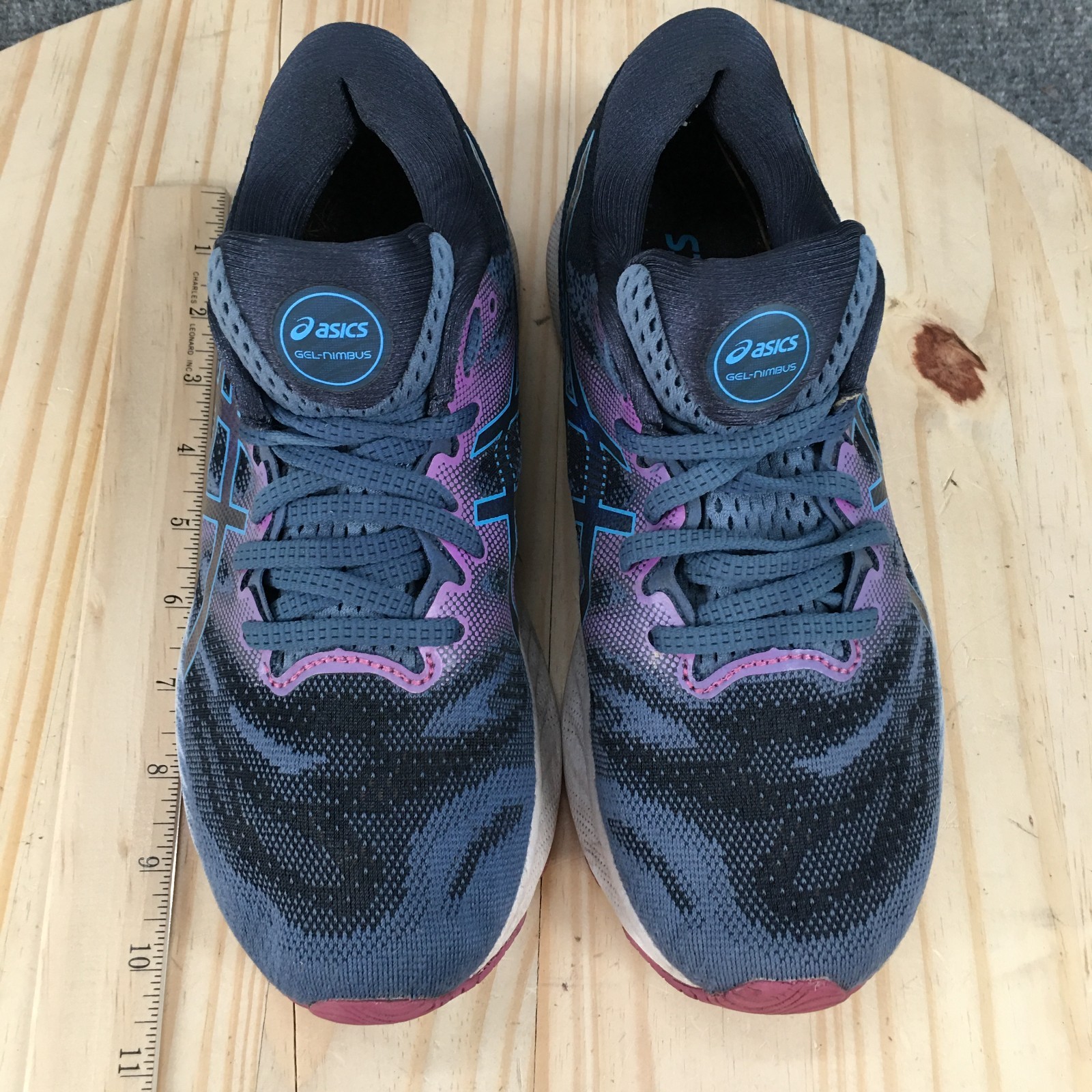 Asics GEL Nimbus 23 Running Shoes Womens 7.5 Wide Blue Purple Lace Up 1012A884