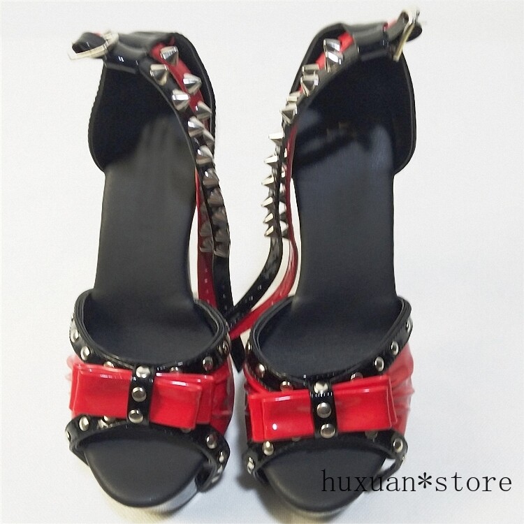 Rivets High Heels Ankle Straps 15cm Ultra High Heels Sandals Sexy Large Size Men