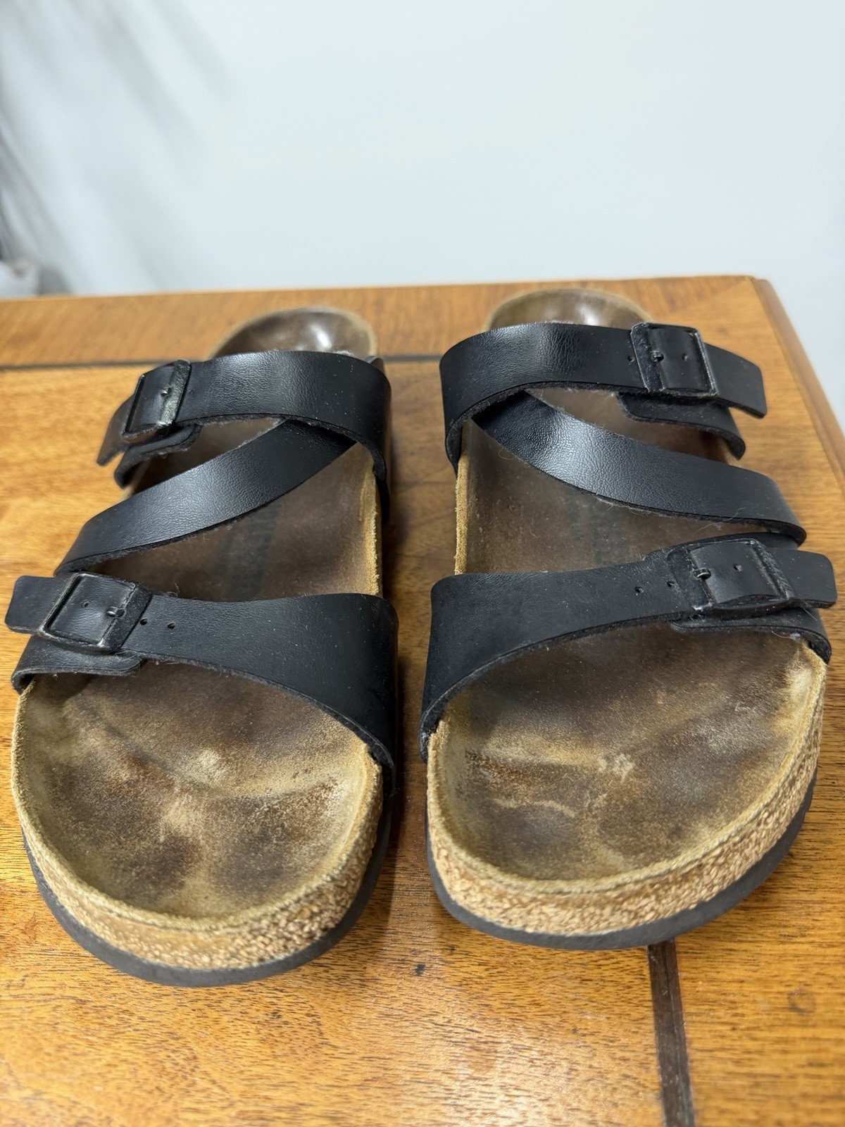 Birkenstock Women’s 40 Mayari Sandals Black Strappy Thong Cork Footbed READ