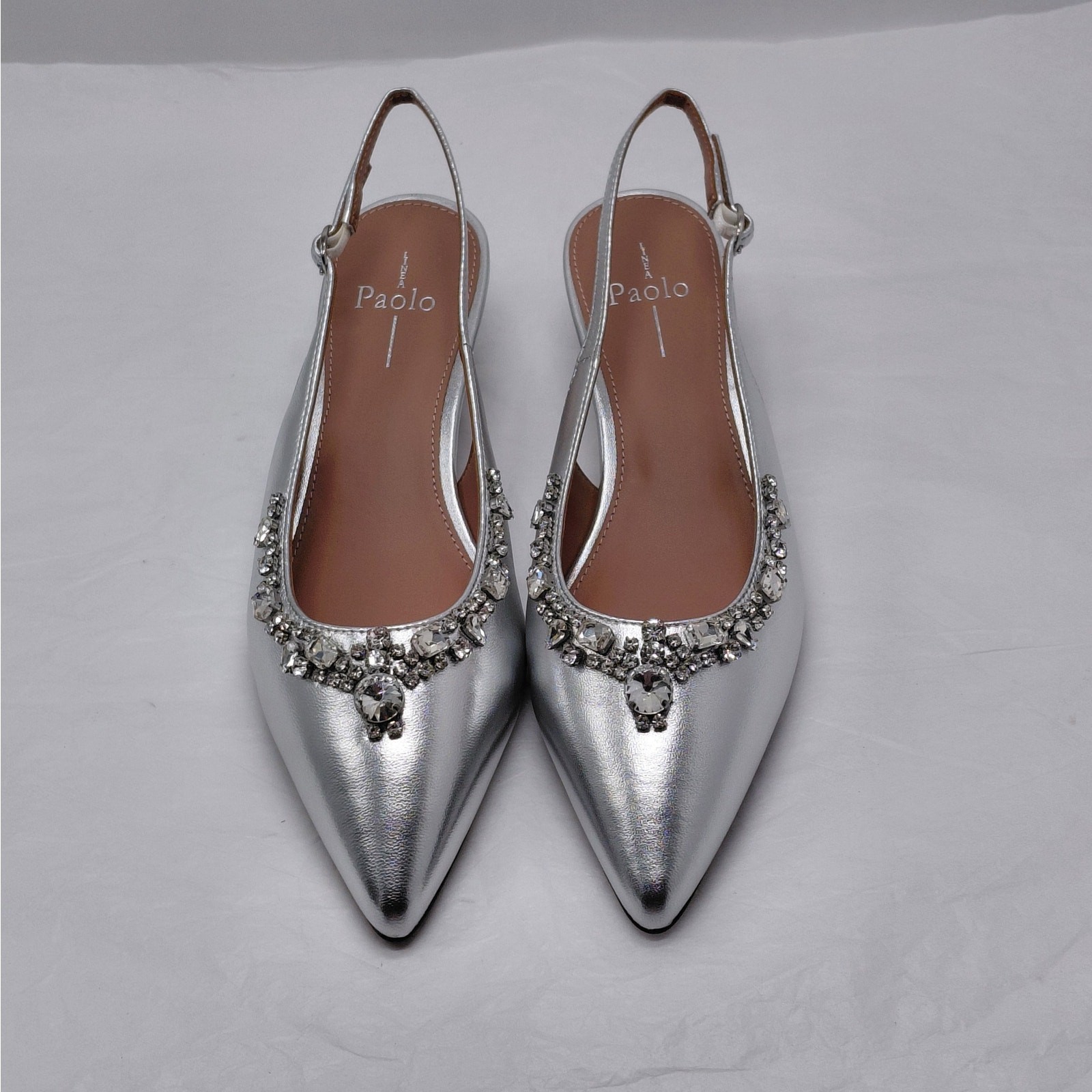 Linea Paolo Slingback Pumps Size 9 Silver Metallic Crystal Wedding Party Shoes