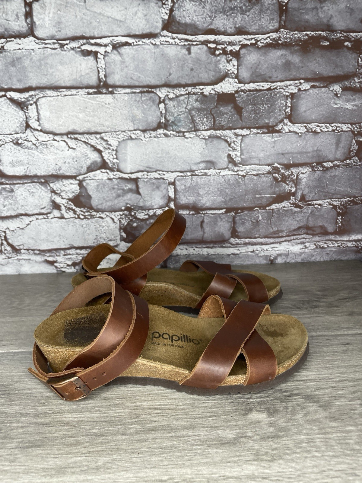 Papillio BIRKENSTOCK Lola Brown Leather Ankle Strap Sandals Women Sz 36EU/6M US