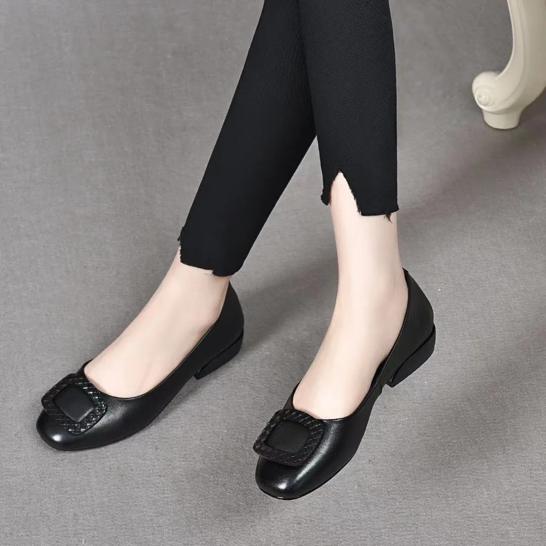Soft Pu Leather Women’s Low Heel Shoes Shallow Mouth All-match Comfortable Pumps
