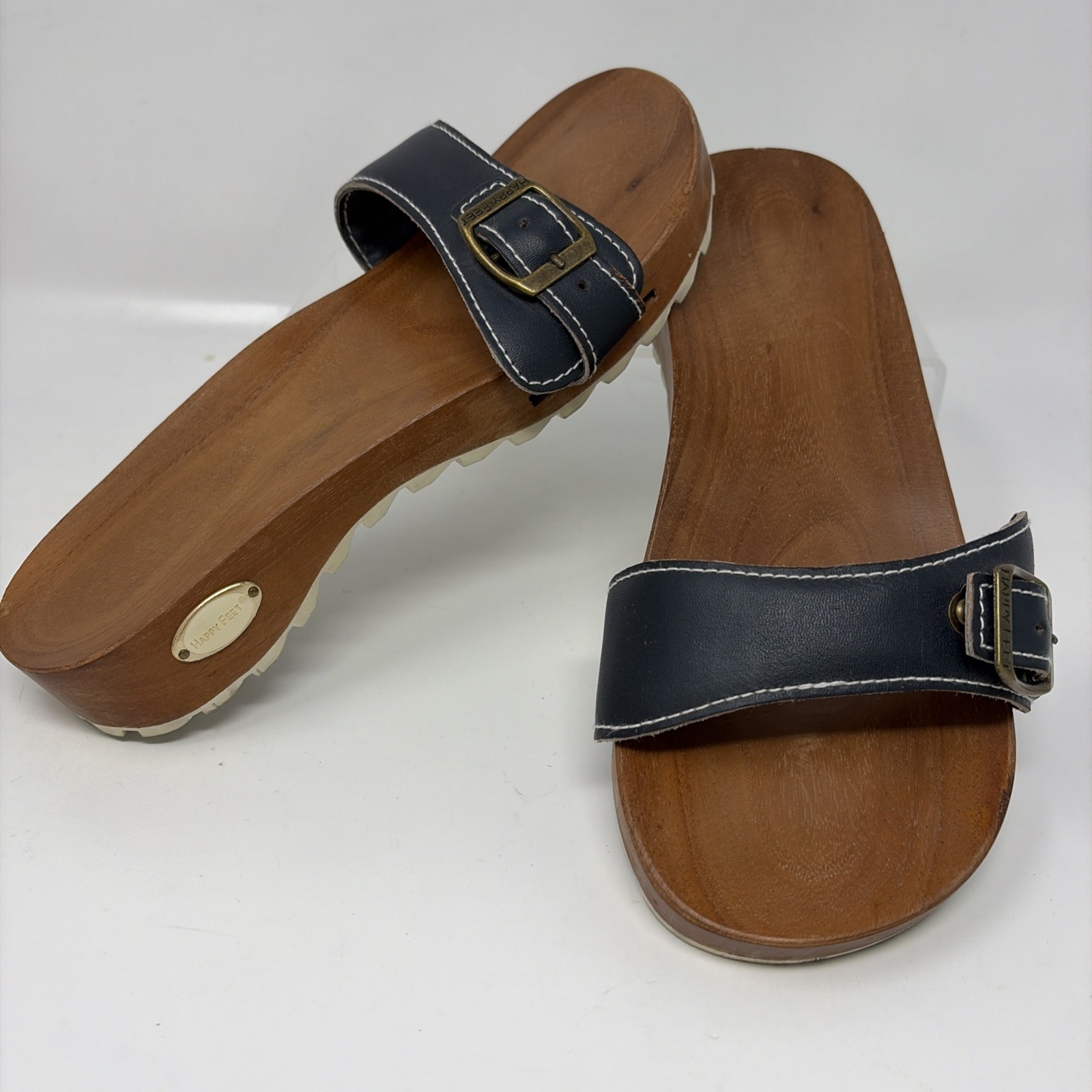 Happy Feet Bakya Sandals Philippines EU 37 Blue Leather Buckle Strap Clog