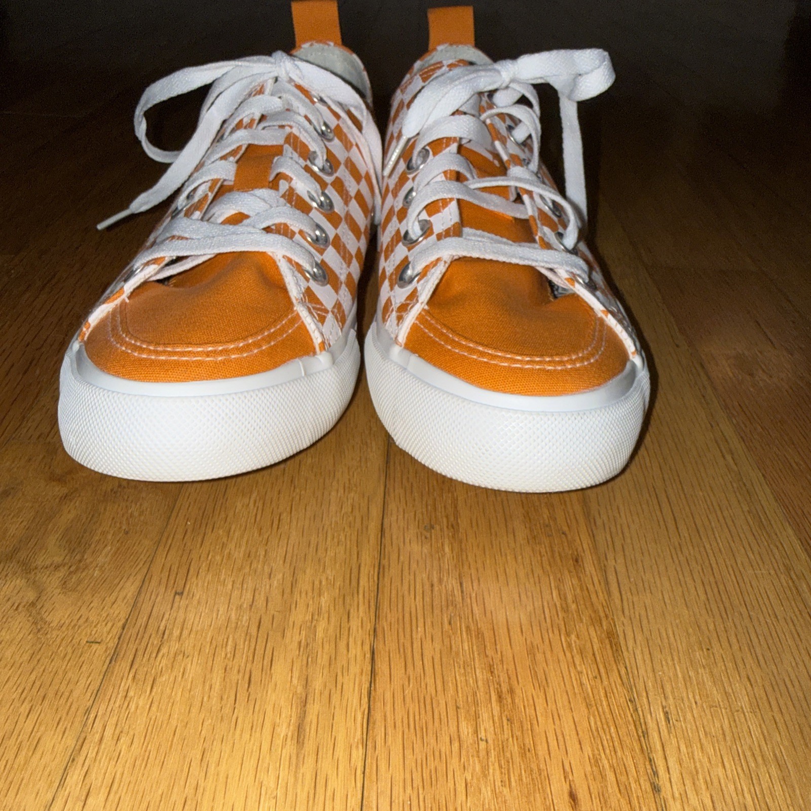 Women’s Shoes Size 8 Orange And White Check Low Top Canvas Lace Up Skicks