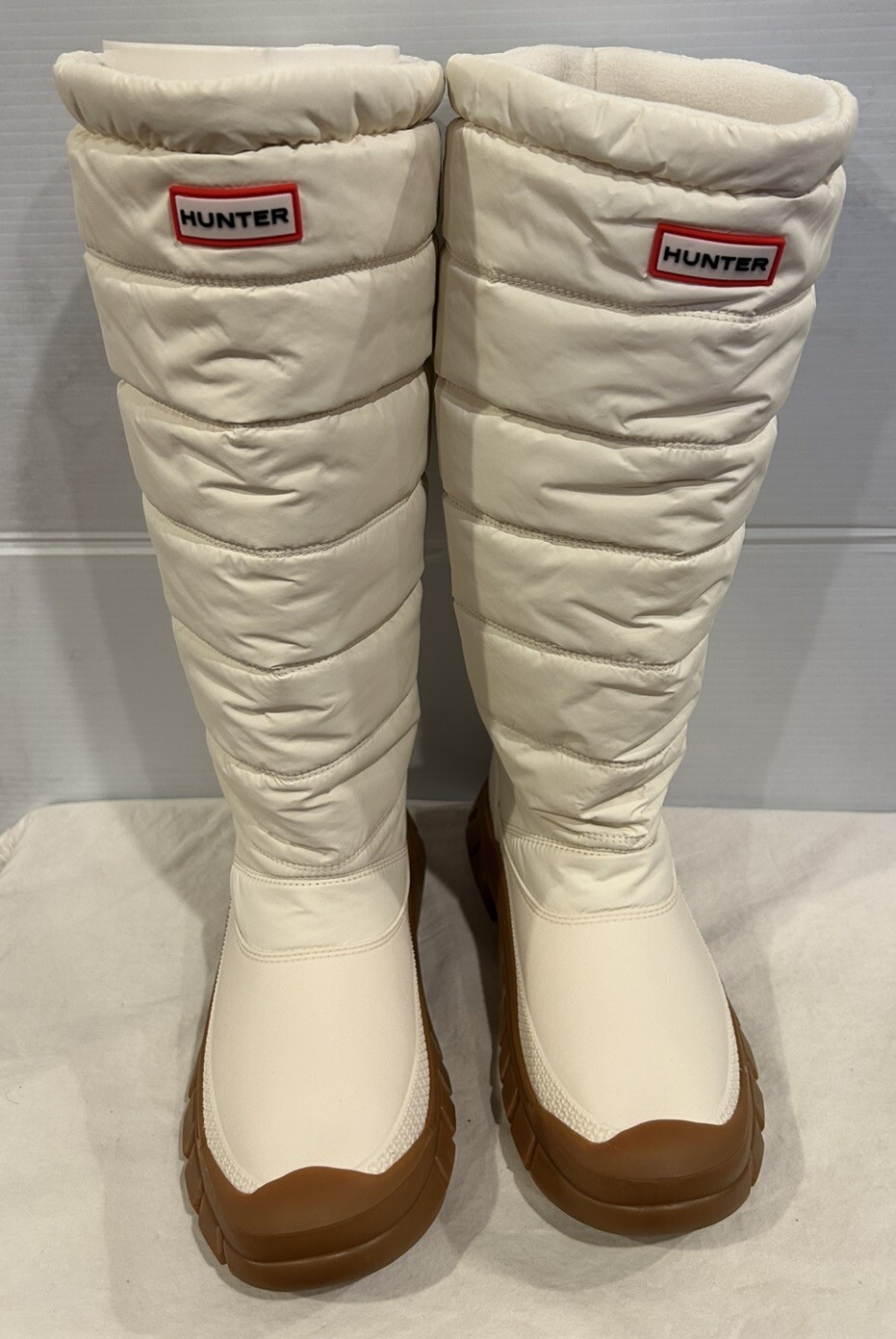 Hunter Women’s Intrepid Tall Snow Boots, White, Waterproof Bungee PullOn Size 6