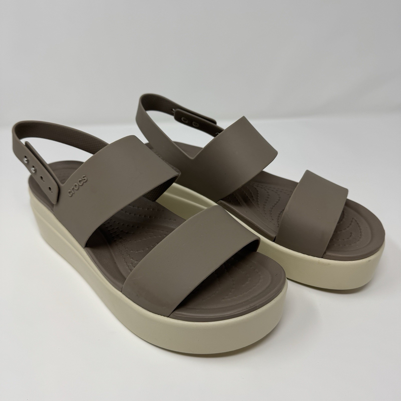 Crocs Brooklyn Platform Size 8 Color Tan Taupe Literide Slingback Adjustable