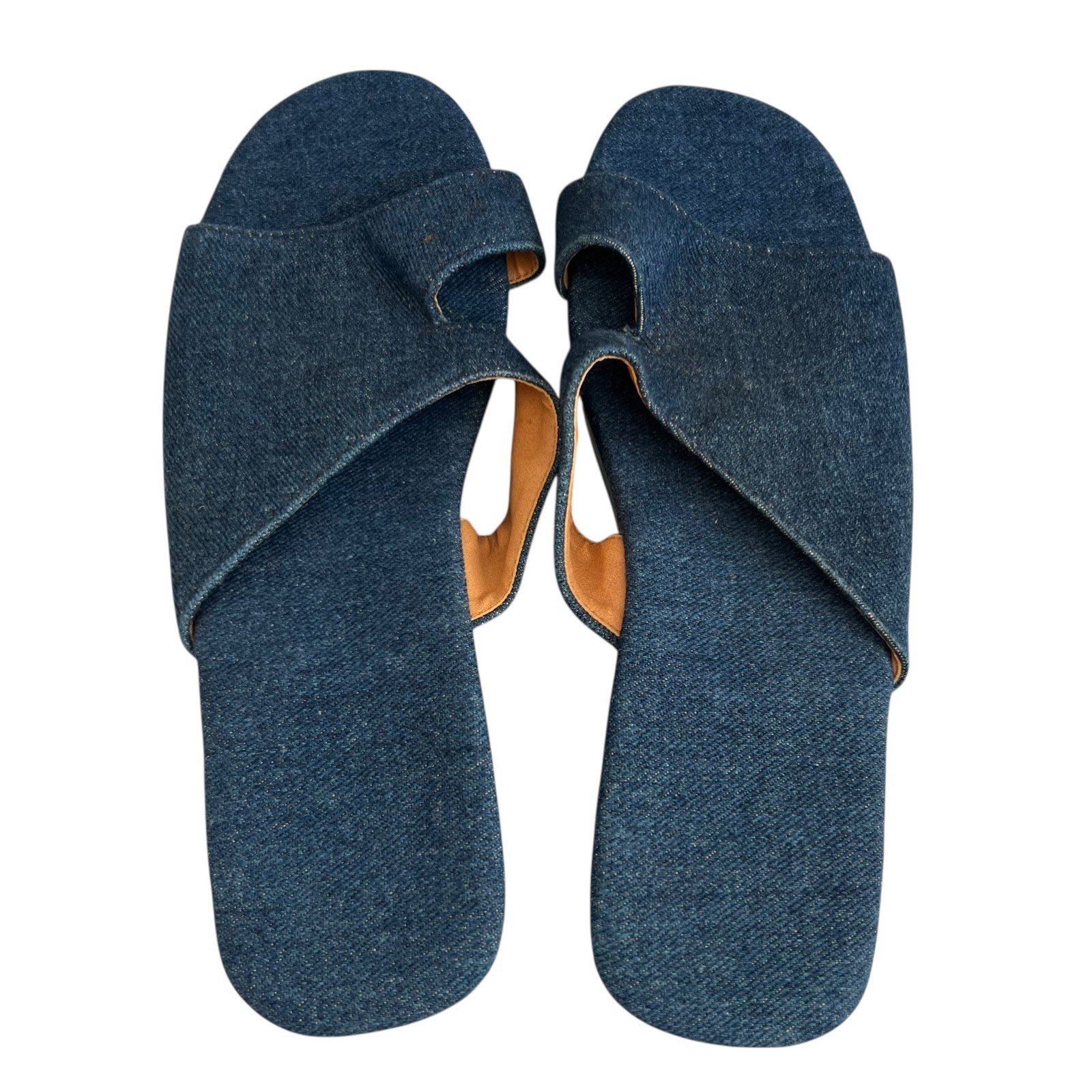 Vintage 90s platform sandals blue denim carved wood dolphins 40 slide chunky