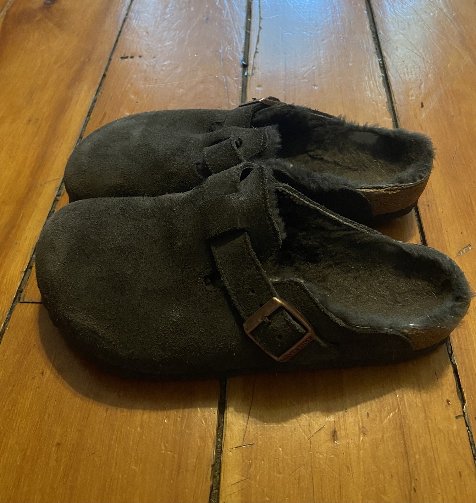 Birkenstock Boston Shearling Dark Brown Suede Clogs Womens Size EU 37 US 6 Wtr