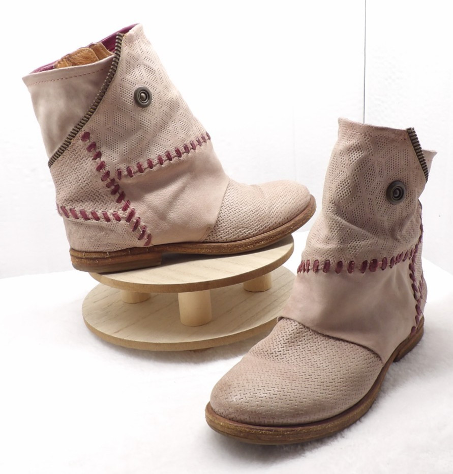 A.S.98 Airstep Tumbleweed Patchwork Leather Ankle Biker Zip Boots Pink 36 USA 6