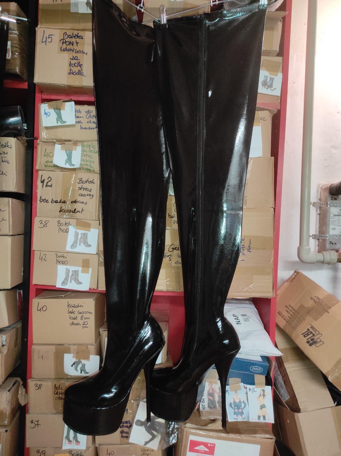 Unisex rubber boots over the knee many colours heel 20 cm platform 8 cm Poland