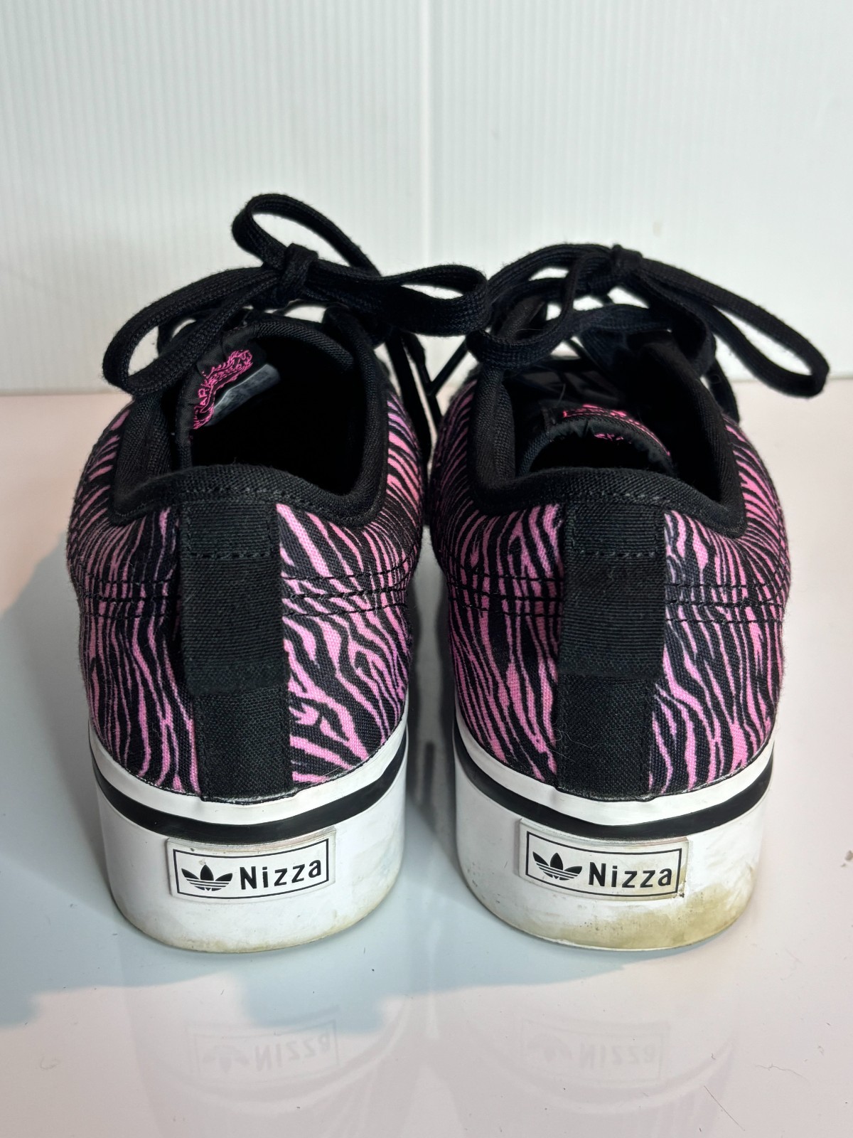 Adidas Originals Nizza Platform Black Pink Zebra Print Womens Lace Sneakers 9.5