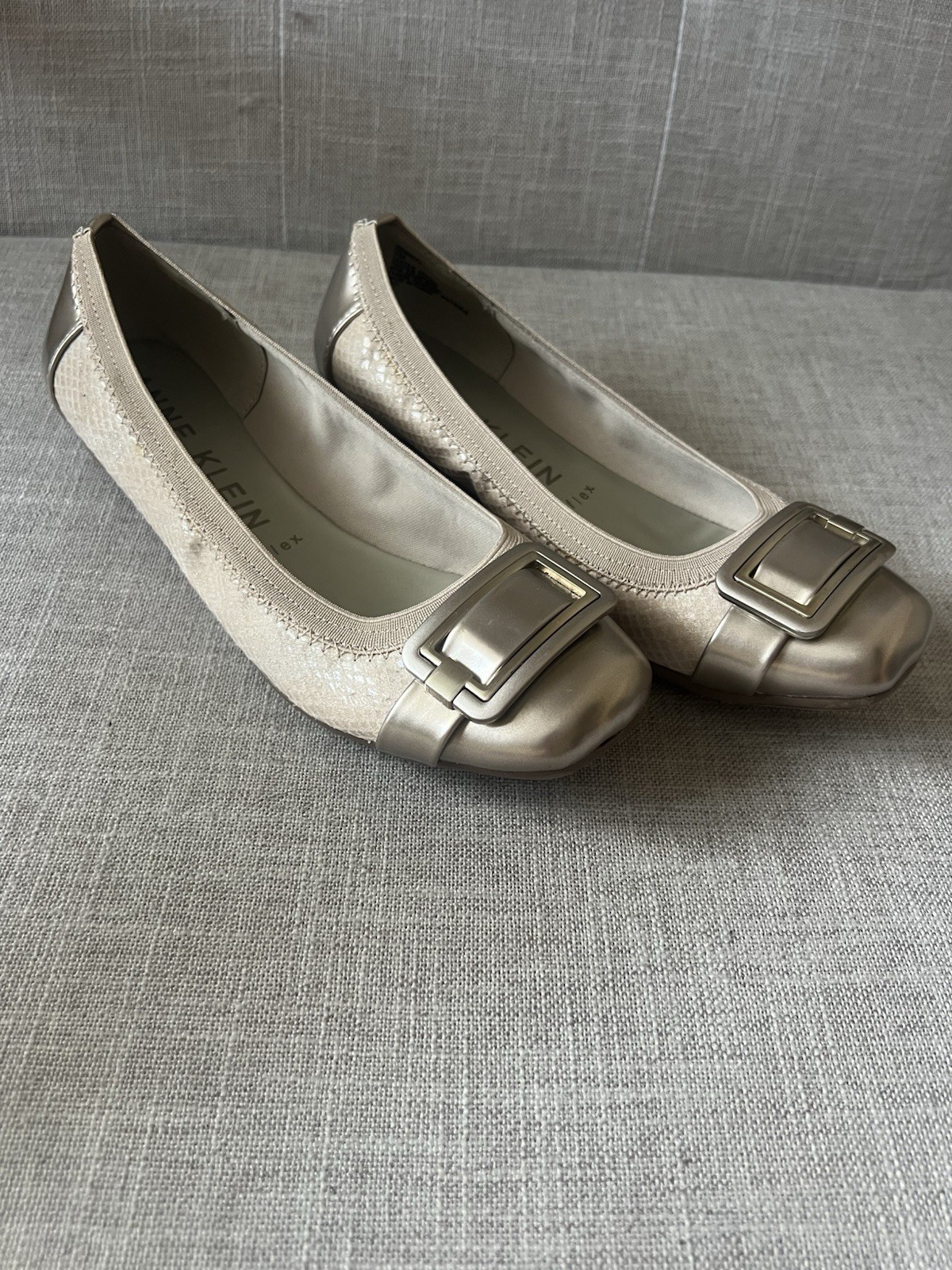 Anne Klein Women’s Beige office casual textured Buckle Slip-On Ballet Flats US 7