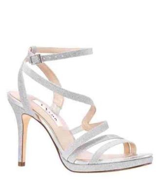 NINA Womens Silver 0.5″ Platform Glitter Ryckie Stiletto Slingback Sandal 9 M