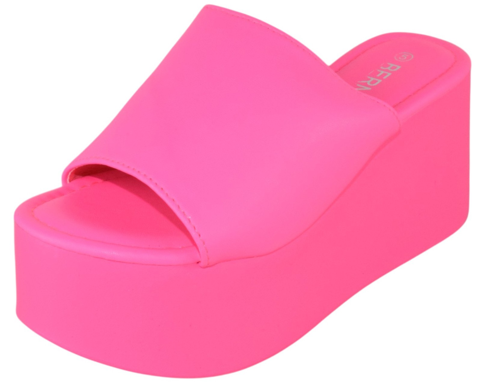 Berness Women Platform Wedge Slide Sandals Slip-On Flatform Mule FLORA Hot Pink