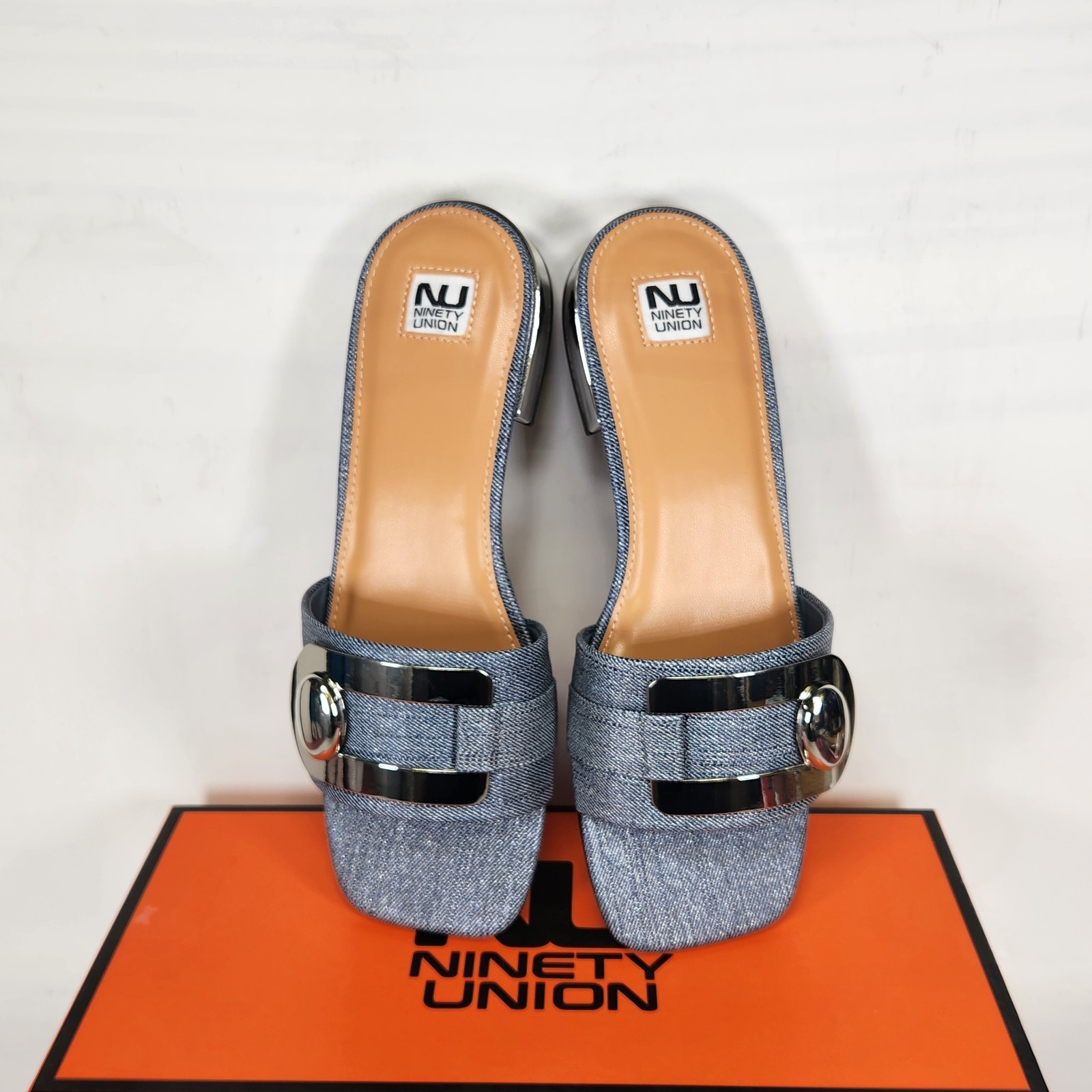 9 WOM – Ninety Union Bali – Blue Denim / Silver Buckle Strap Low Heel Slide
