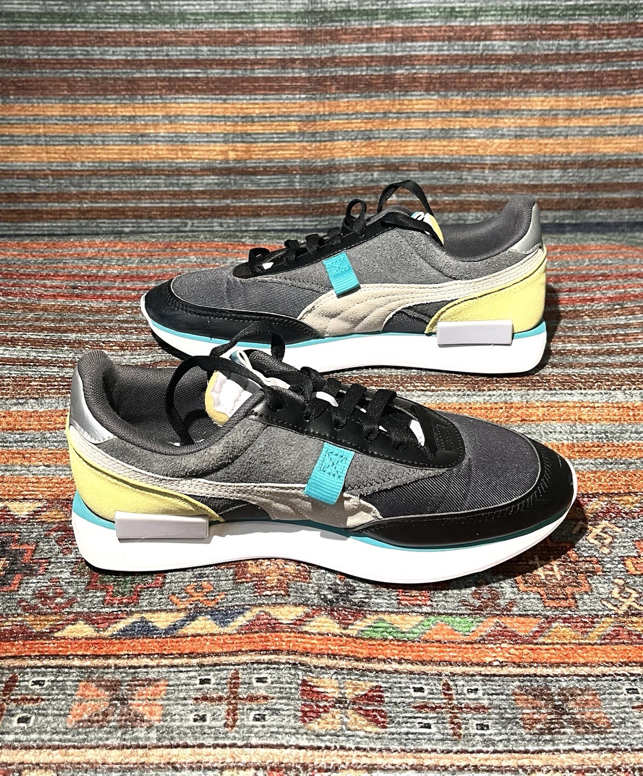 PUMA Women’s Low Top Lace-Up Athletic Sneakers Gray/Black Yellow/Blue/White