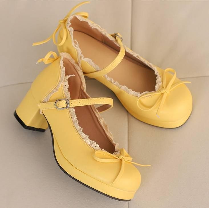 Women’s Faux Leather Block Heels Bow Mary Jane Dress Casual College Preppy Shoes