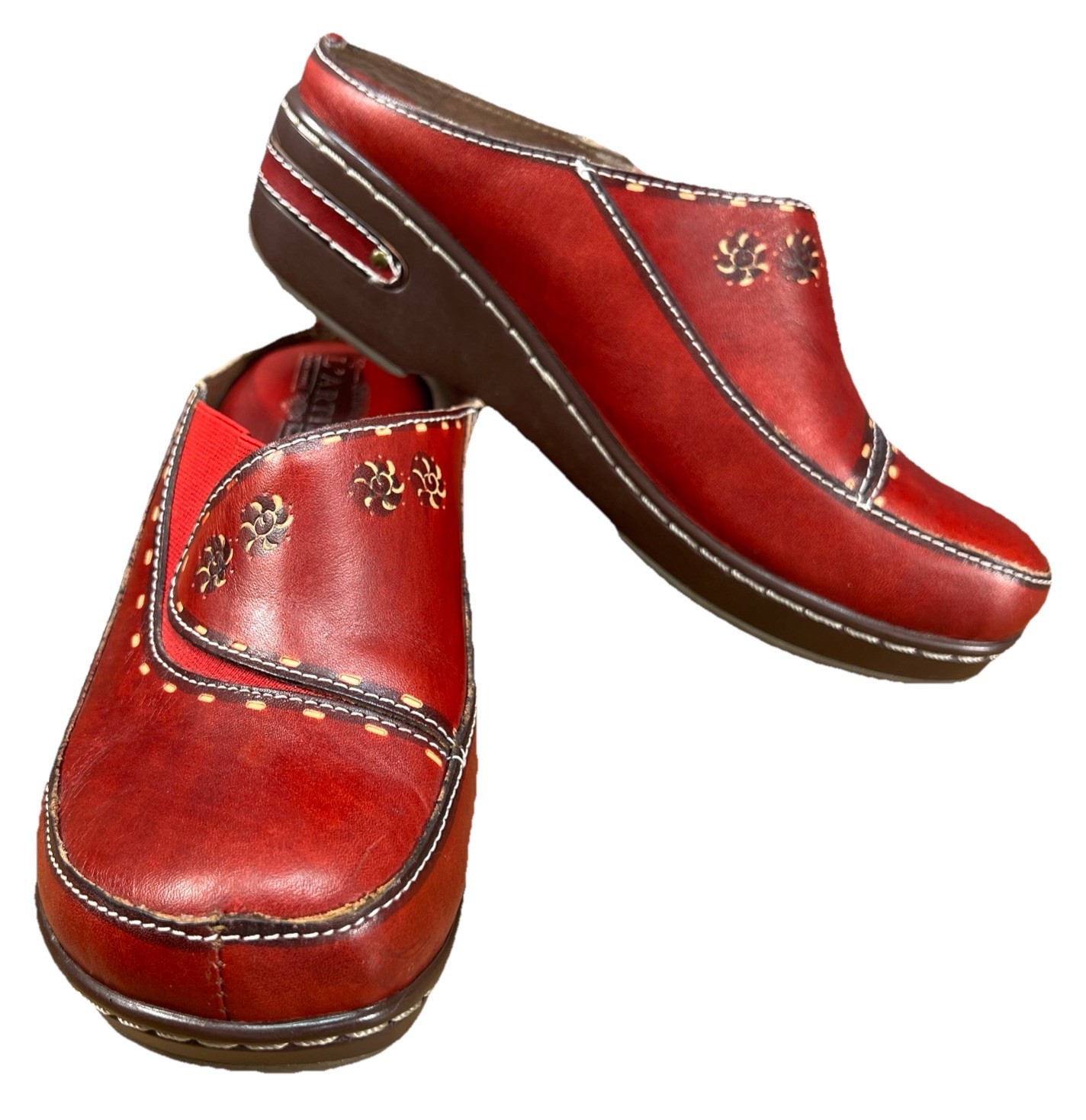 Spring Step Chino Clogs Mules Womens 7-7.5 US – 38 EU Red Hand Painted Leather