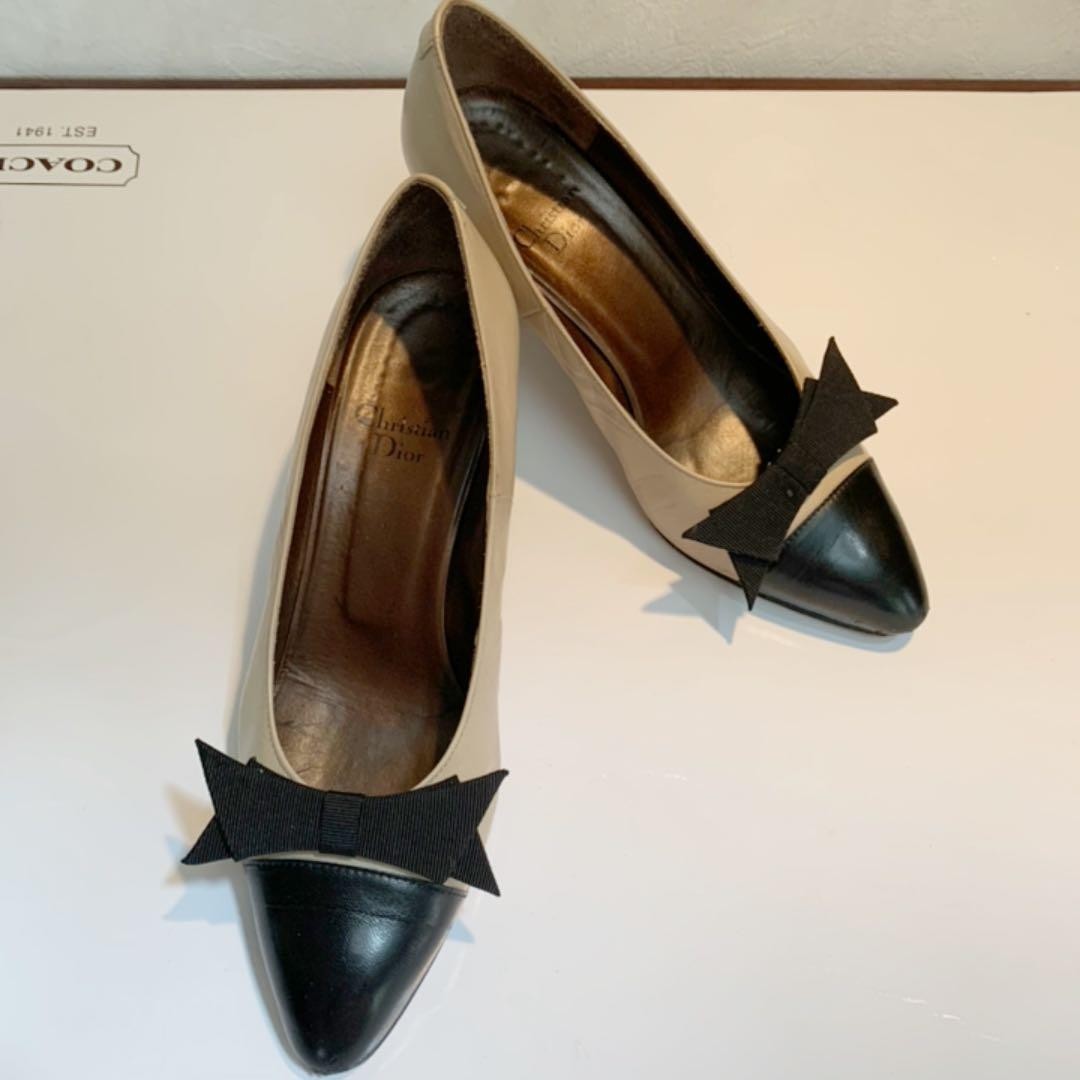 Rare Dior Two-Tone Pumps with Detachable Bow, Size EU35.5 US5.5 (Approx. 22.5cm)