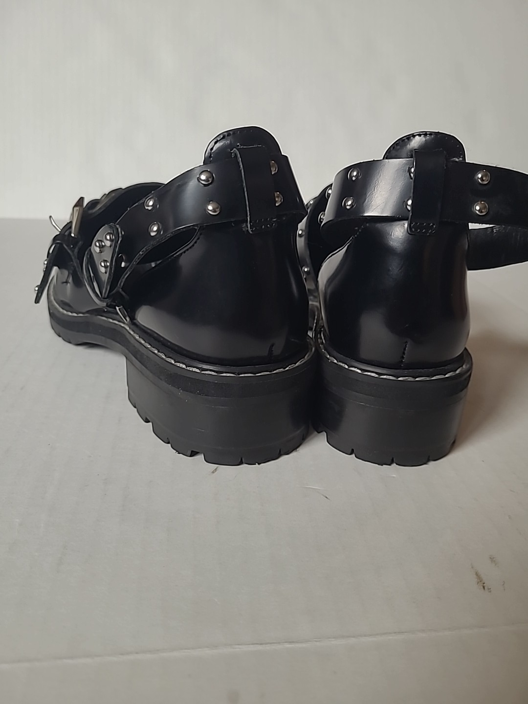 ASOS Black Shoes Gothic Chunky Women’s Pumps Rivet Stud Buckle Punk Loafer Sz 9