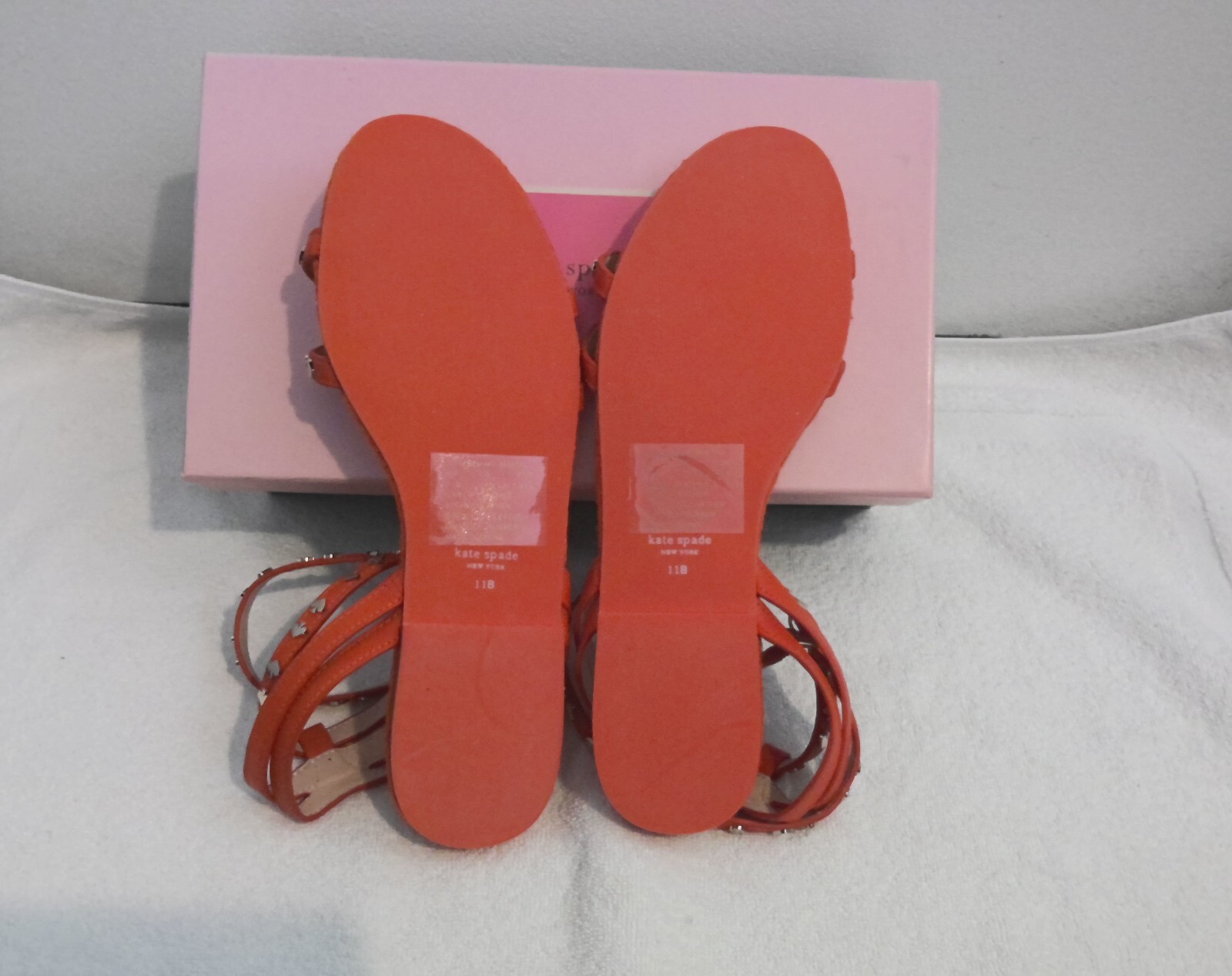 Kate Spade Mai Tai Leather Strappy Stud Flat Sandals Orange Sz 11