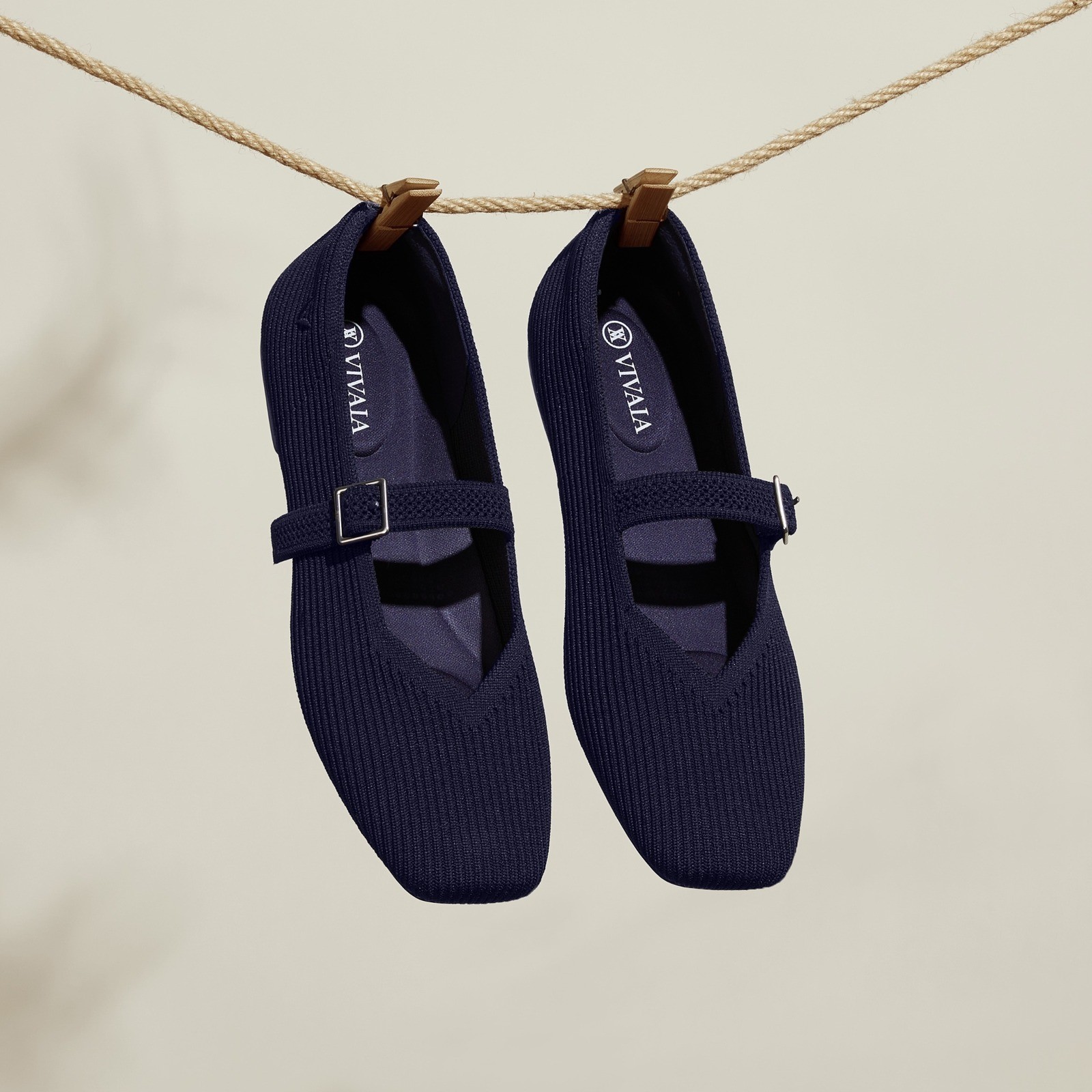 VIVAIA Margot Mary Jane Navy Blue Knit Square Toe Buckle Strap Flats Shoes 11