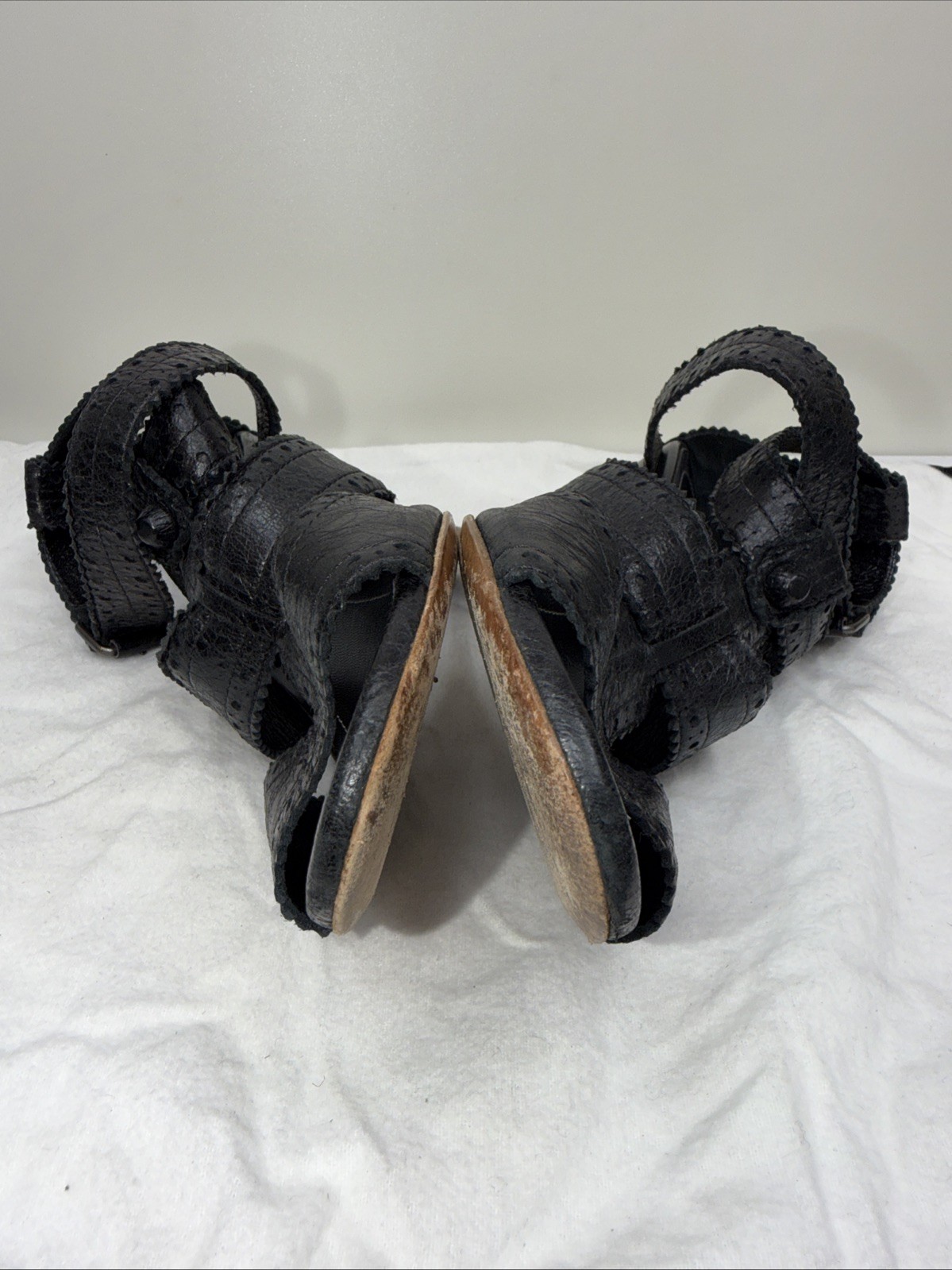 Balenciaga 39.5 Sandals Wedge Gladiator Caged Ankle Booties Covered Studs Poms