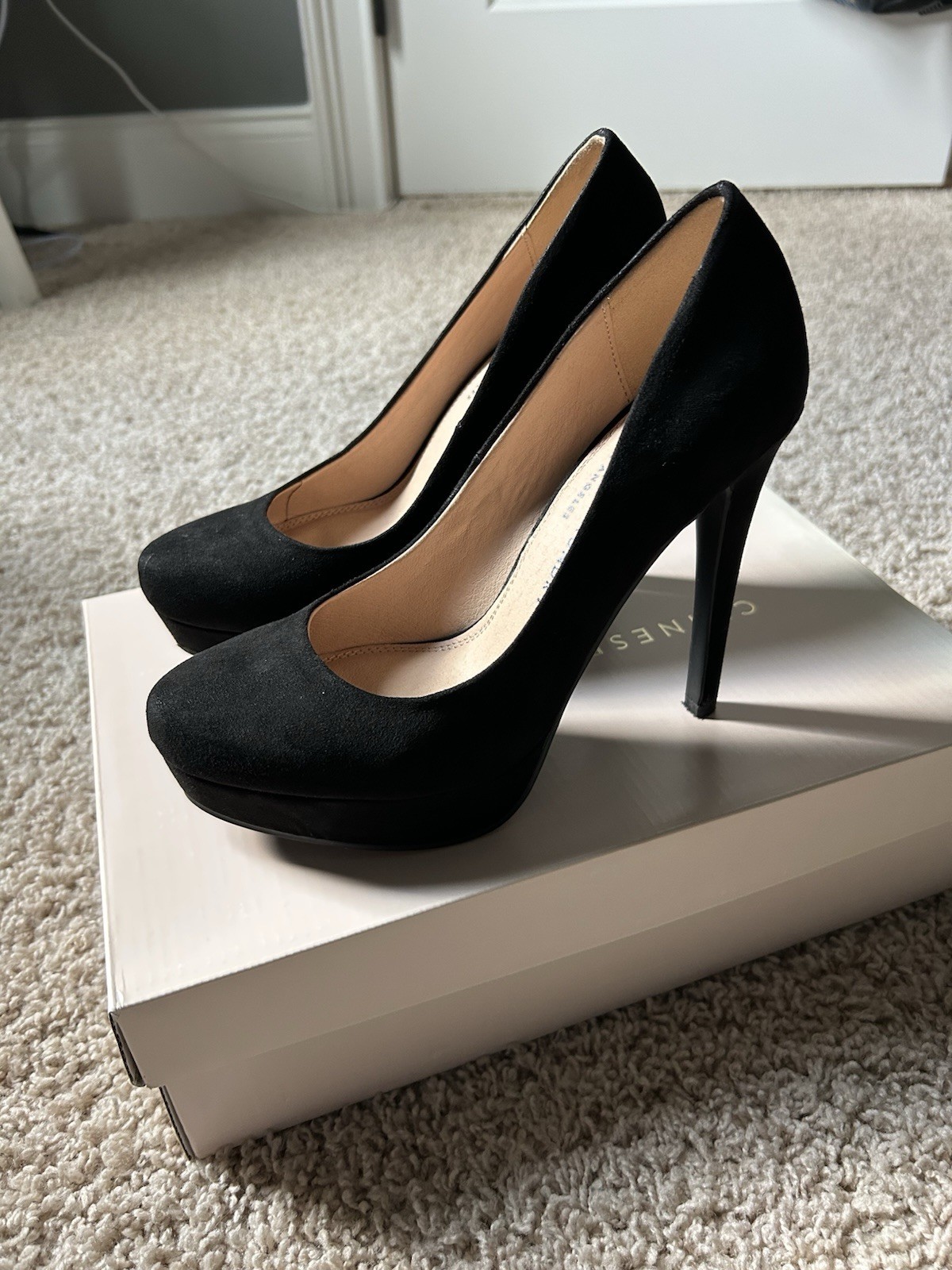 Chinese Laundry WOW Black Micro Suede Heels Size 7
