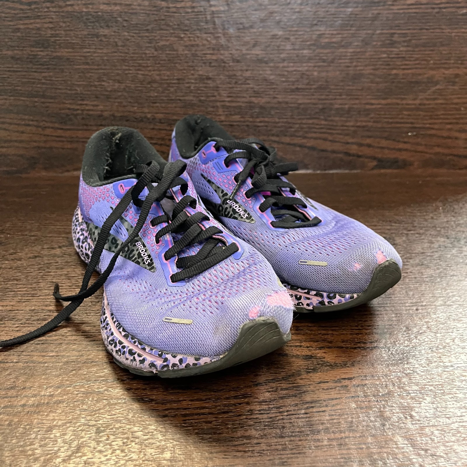 Brooks Womens Ghost 14 Running Shoes Size 10.5 Purple Leopard Print 1203561B578