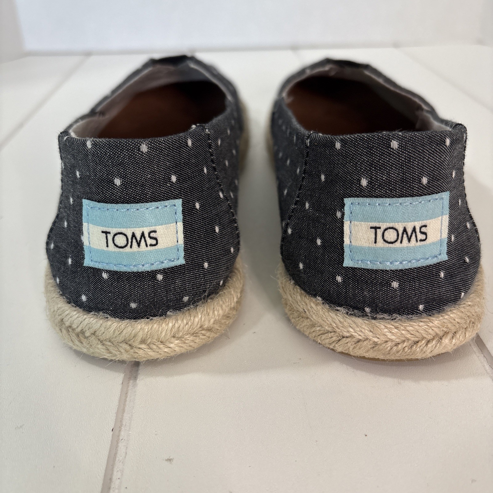 TOMS Shoes Womens 6W Polkadot with Slip On Recycled Rope Cotton Natural