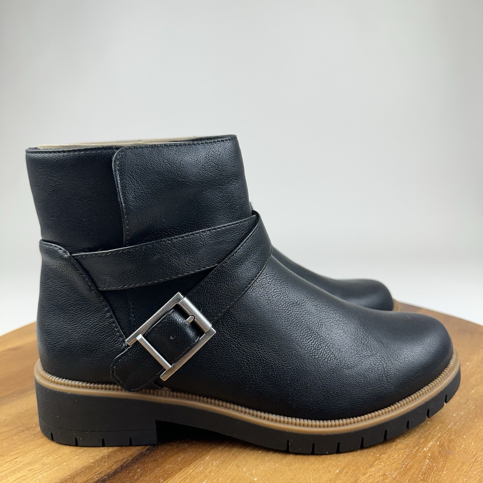 New NIB Womens Style & Co. Gabella Black Faux Leather Buckle Ankle Boots Size 6