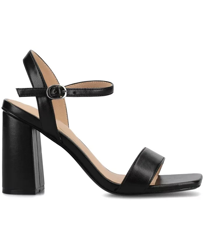 Journee Collection Tivona Block Heel Sandals Black Smooth Size 6 MSRP $108