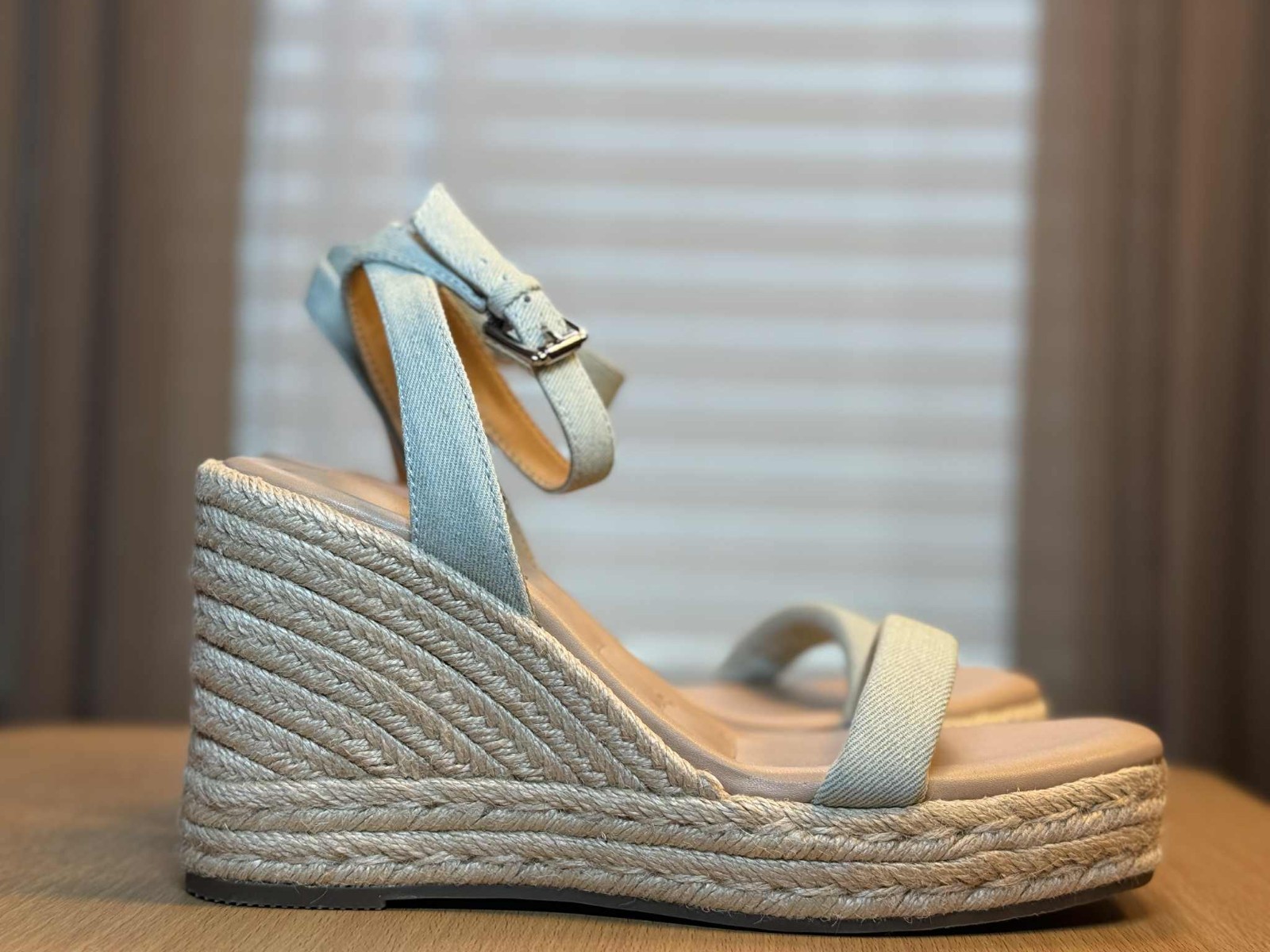 Women’s Padded Light Blue Denim Wedge Espadrille Platform Sandals 9 M