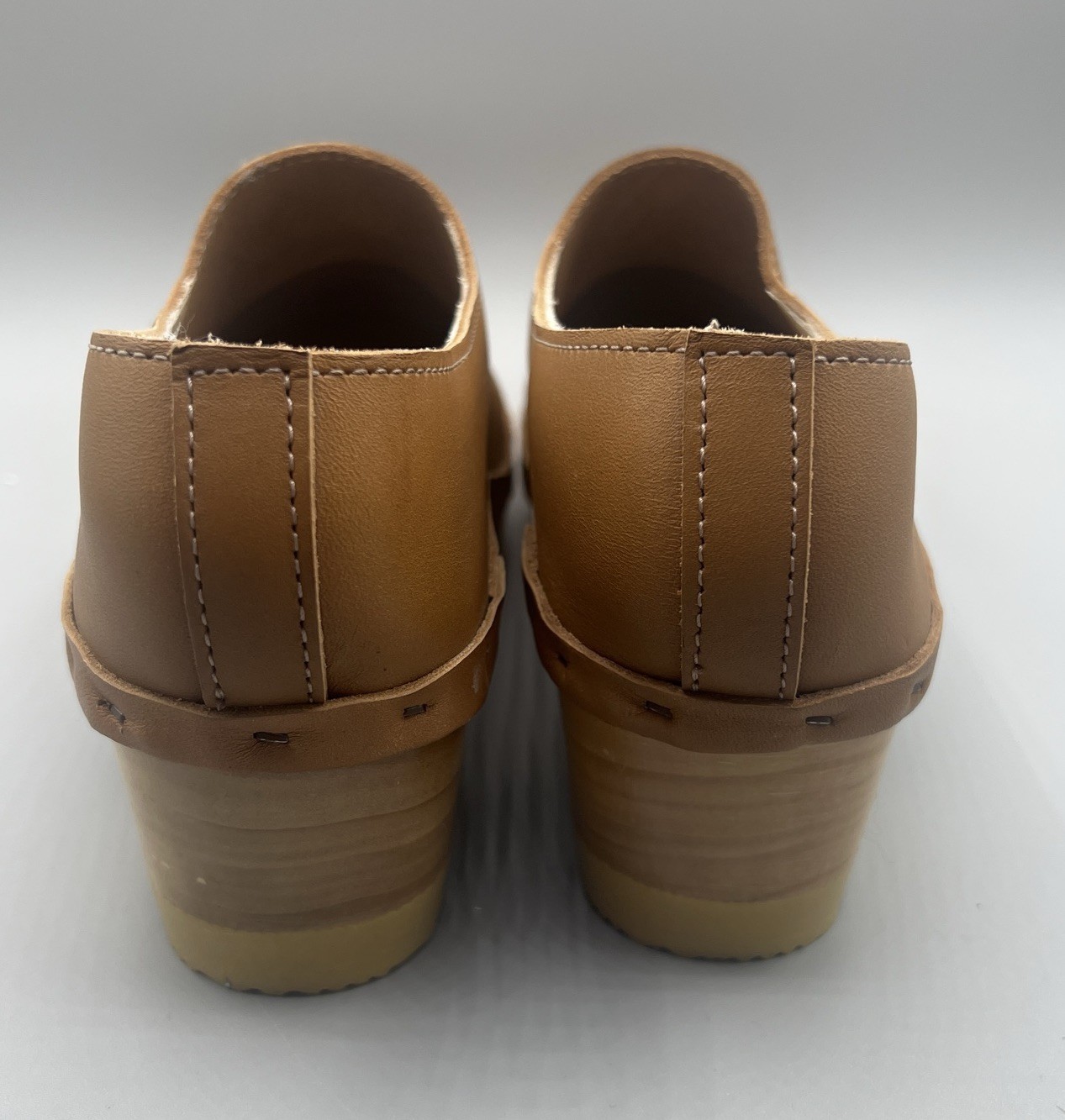 No. 6 Ashby Closed Back Leather Mid Wooden Heel Clog Womens Size 43/ US 12 NWOB