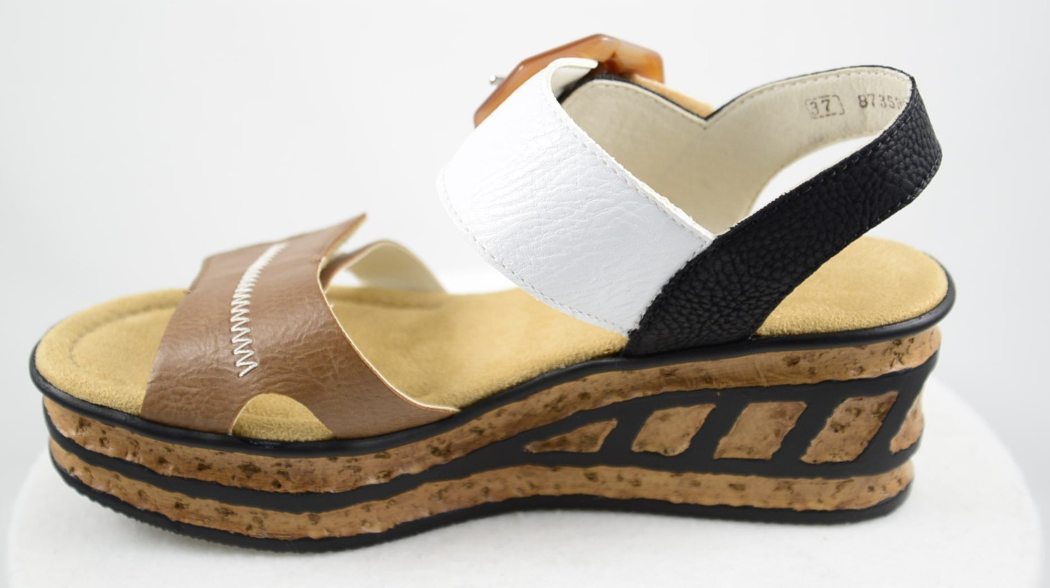 Rieker Antistress Rose 76 US 6.5 Beige Black White Platform Wedge Sandal EU 37
