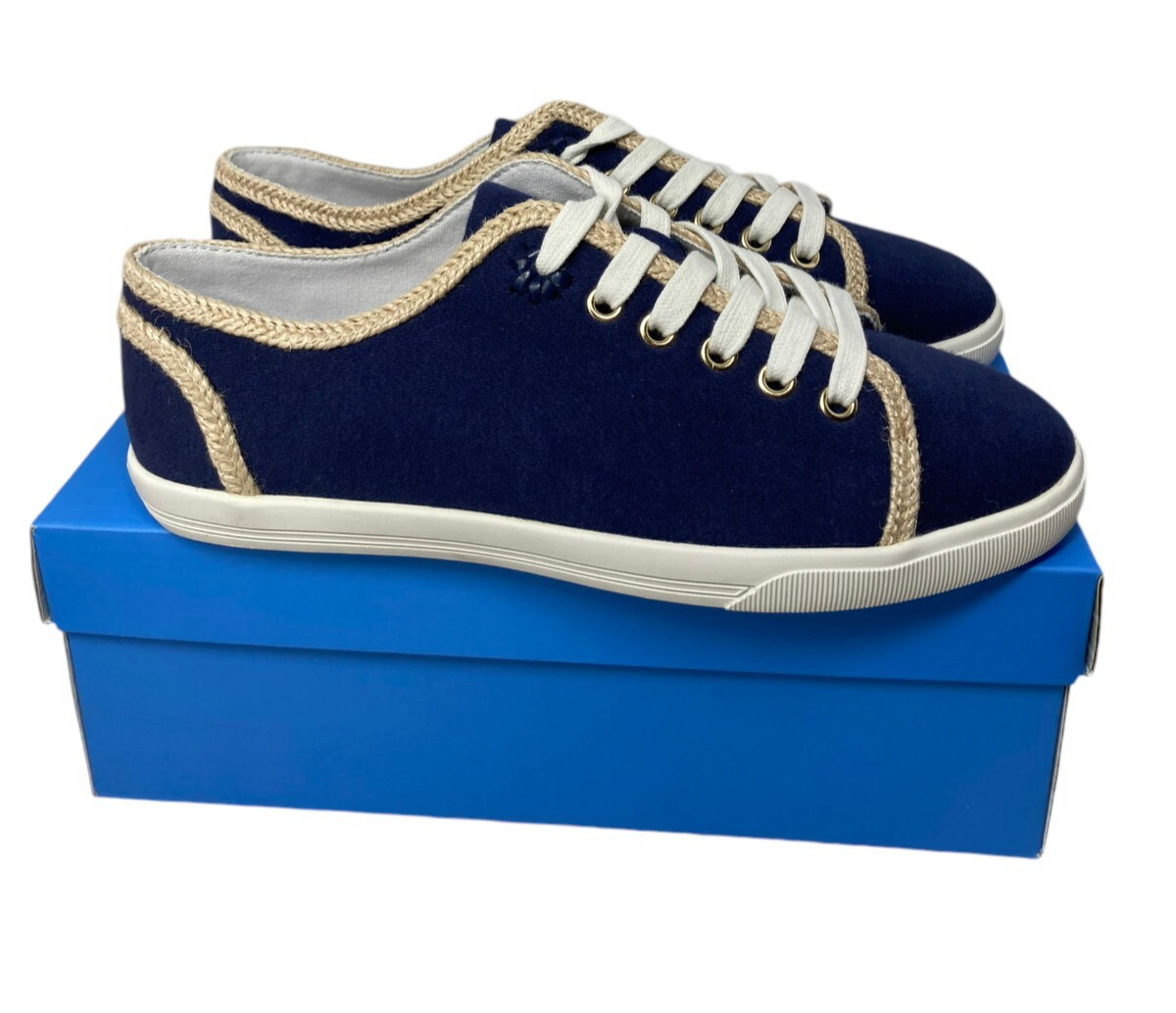Jack Rogers Sneakers Women’s Size 8 Navy Blue Satin Lia Nautical Shoes NEW