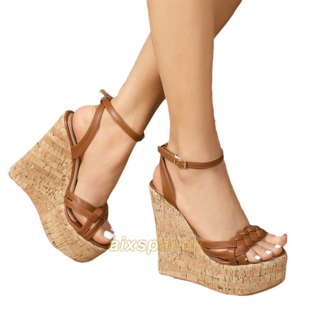 Women’s Roma Ankle Strap Weave Woven Platform High Wedge Heel Sandals Shoes