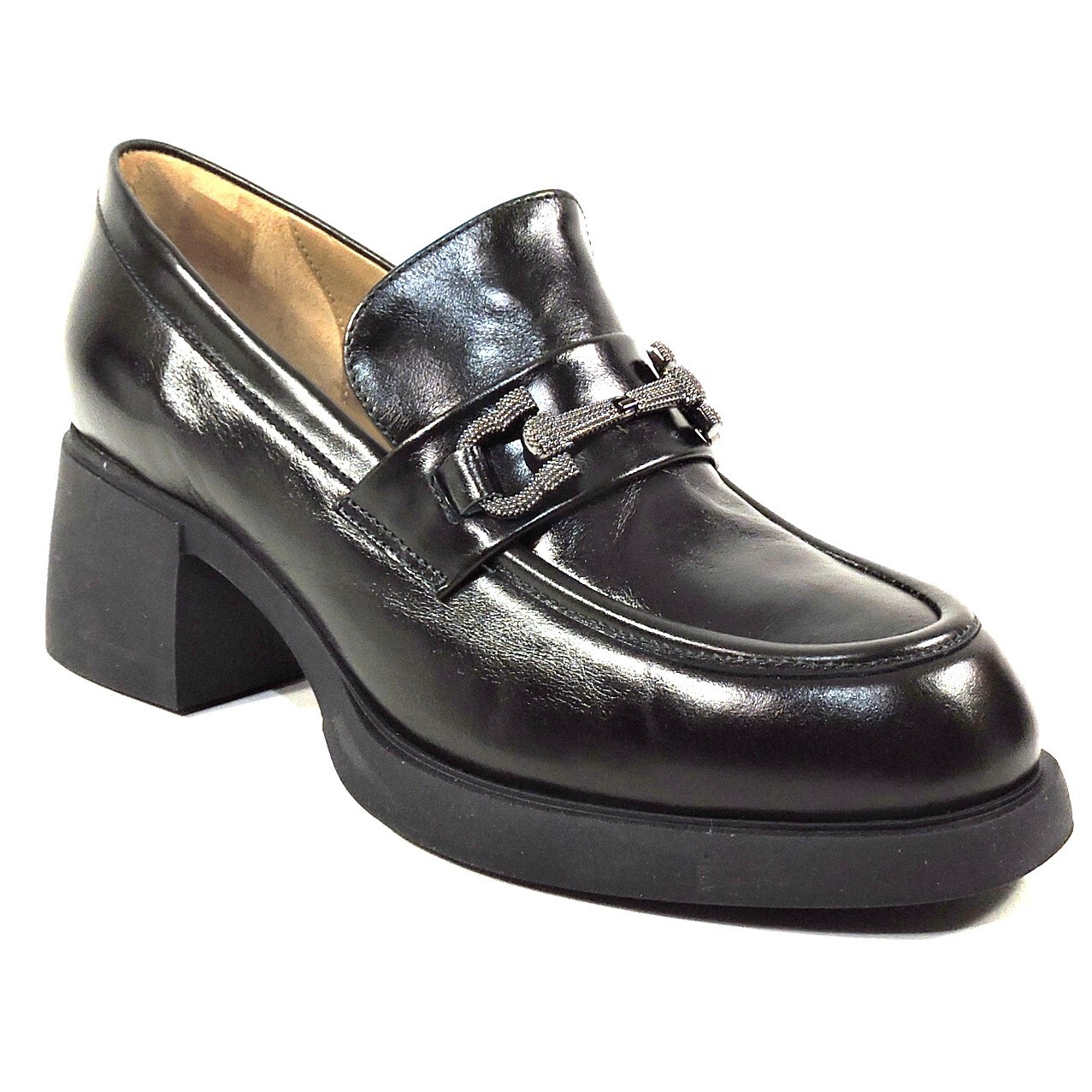CHIARA COLINI 🇮🇹 WOMEN’S BLACK SOFT LEATHER COMFORT HEELED LOFERS