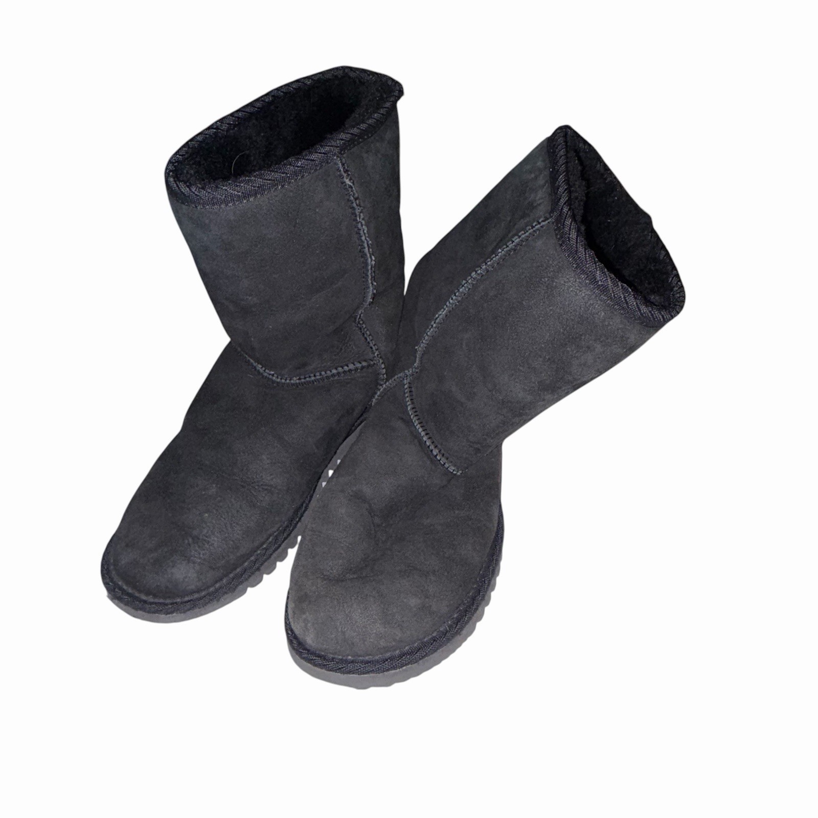 Jumbo UGG Suede Pull On Mid-Calf Winter Snow Boots Black Womens Size US 9