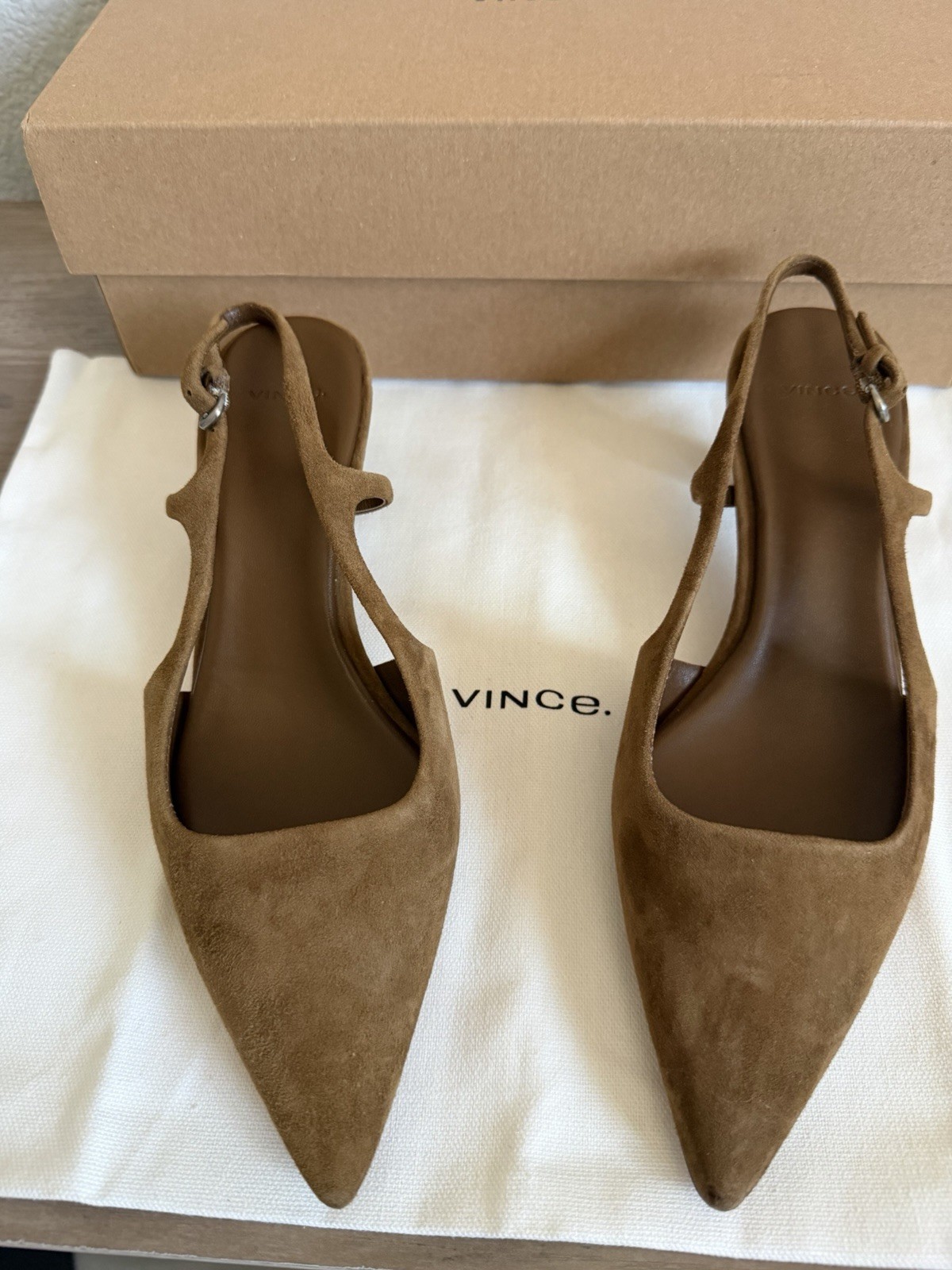 Vince Bianca Slingback Mid Heels in Elmwood suede, size US 6 / EU 36